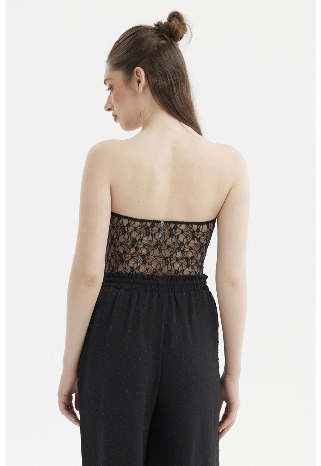 Polera Mujer Ajustado Encaje Negro-2