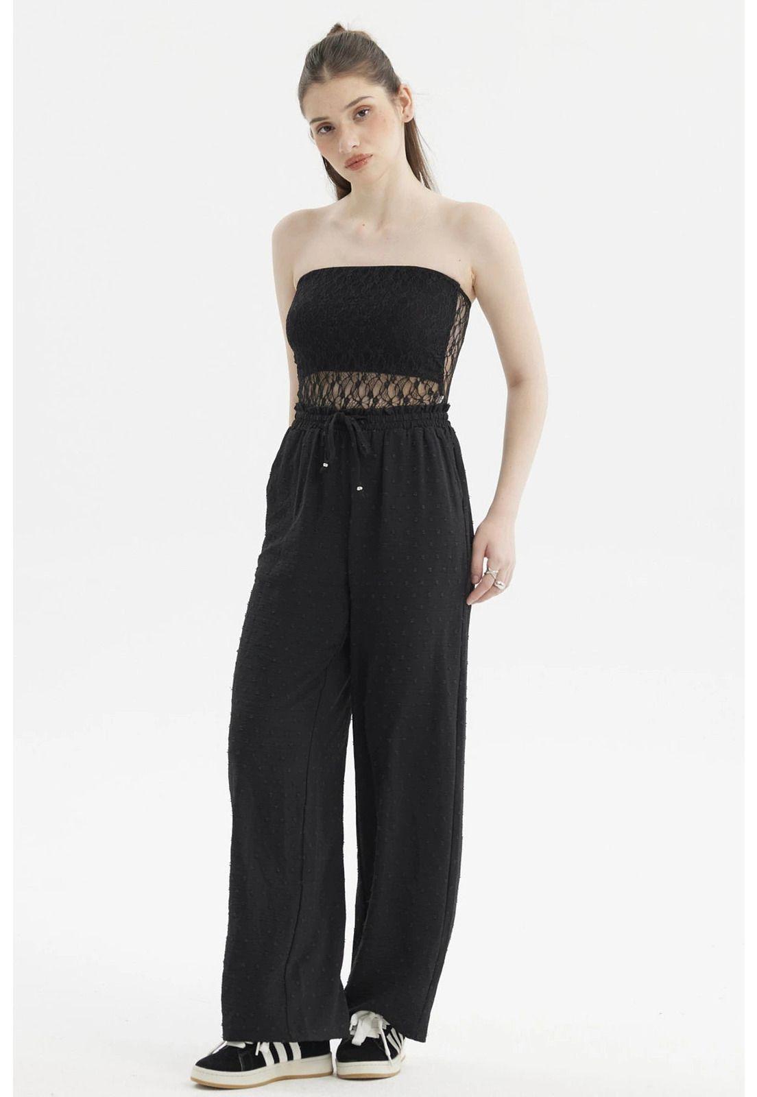 Polera Mujer Ajustado Encaje Negro-3