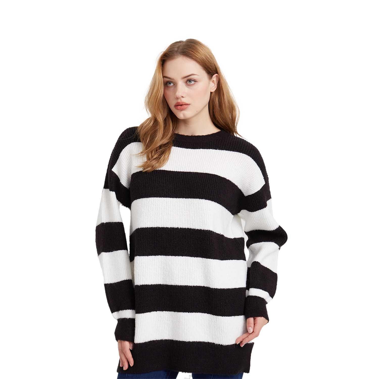 Sweater Mujer Largo Negro / Blanco-0