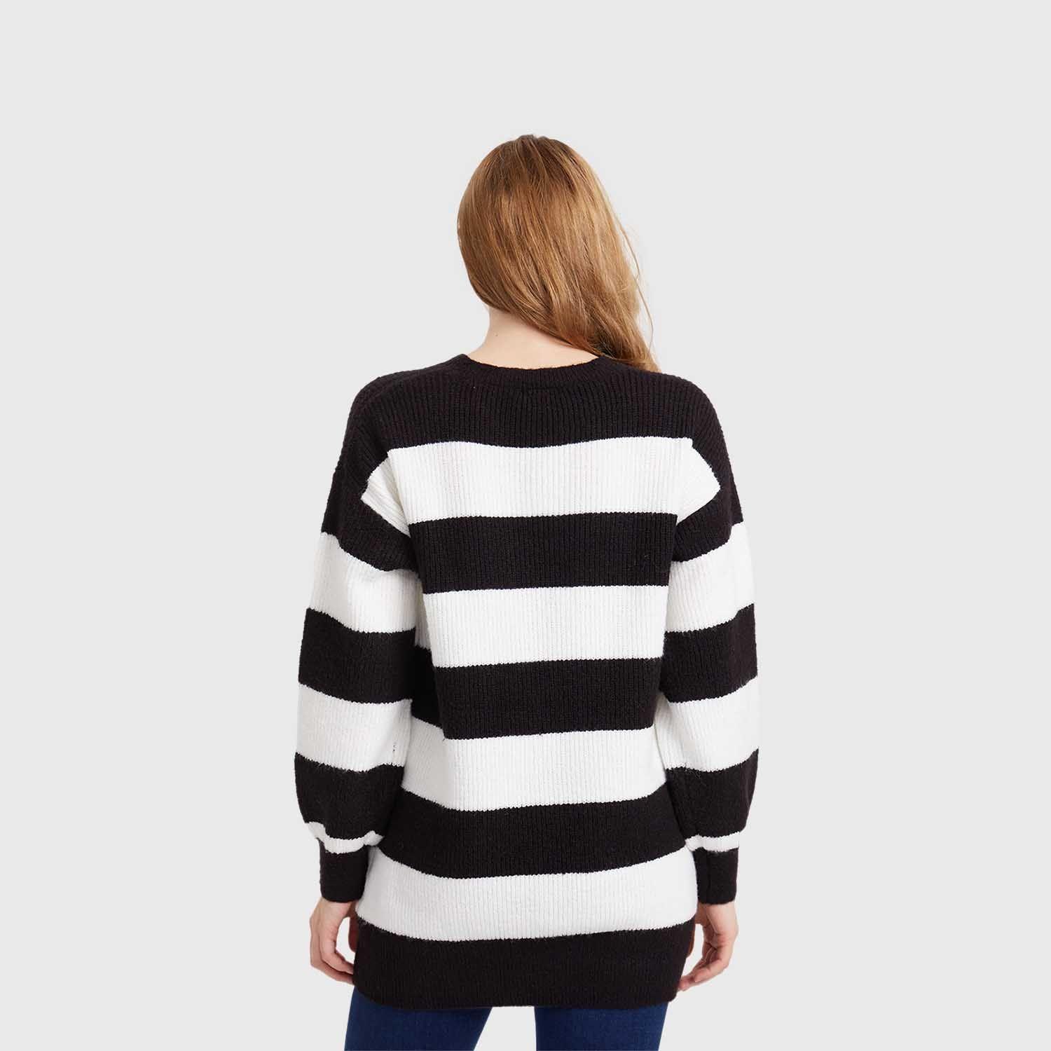Sweater Mujer Largo Negro / Blanco-2