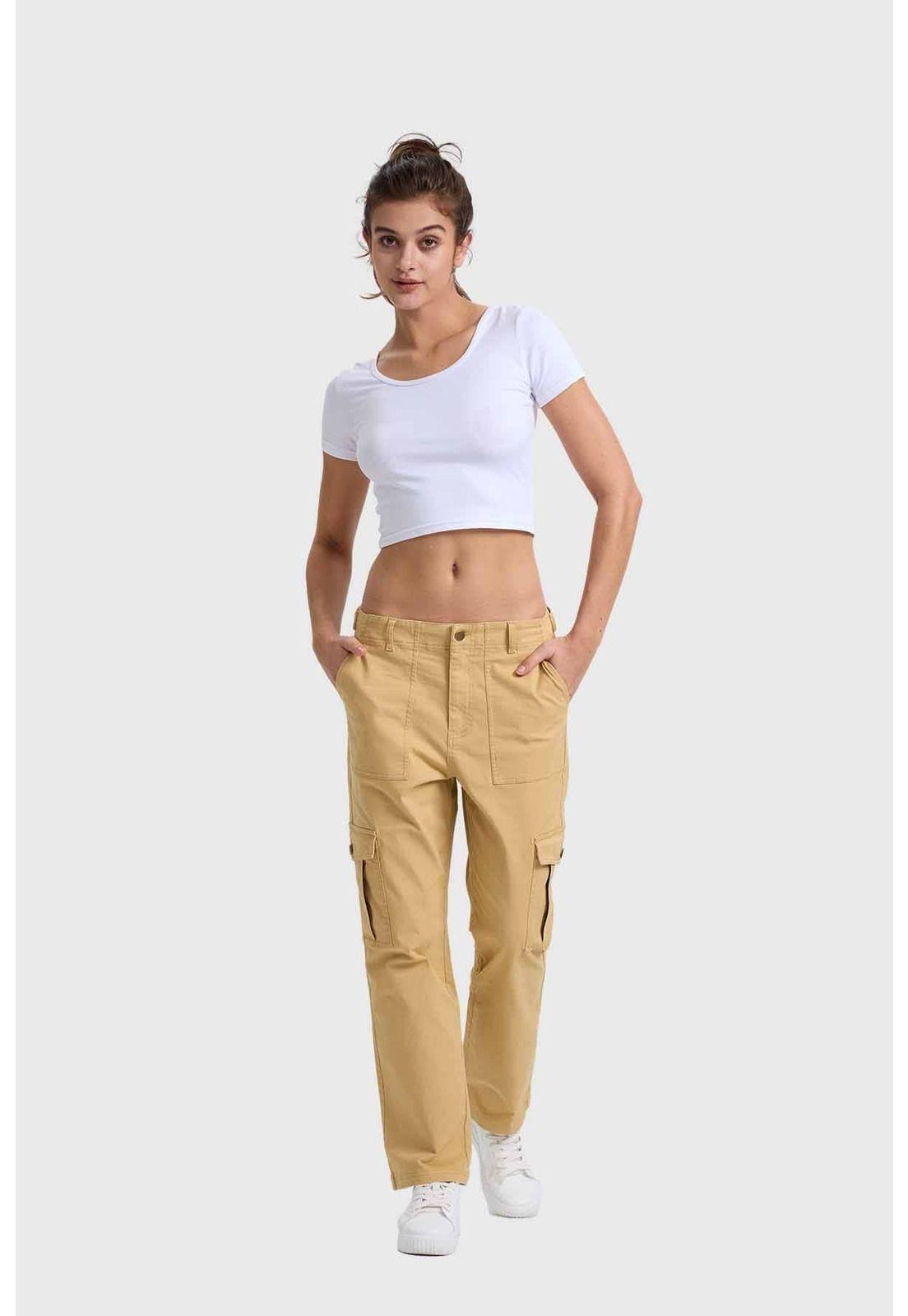Pantalón Mujer Semi Recto Gabardina Caqui-3
