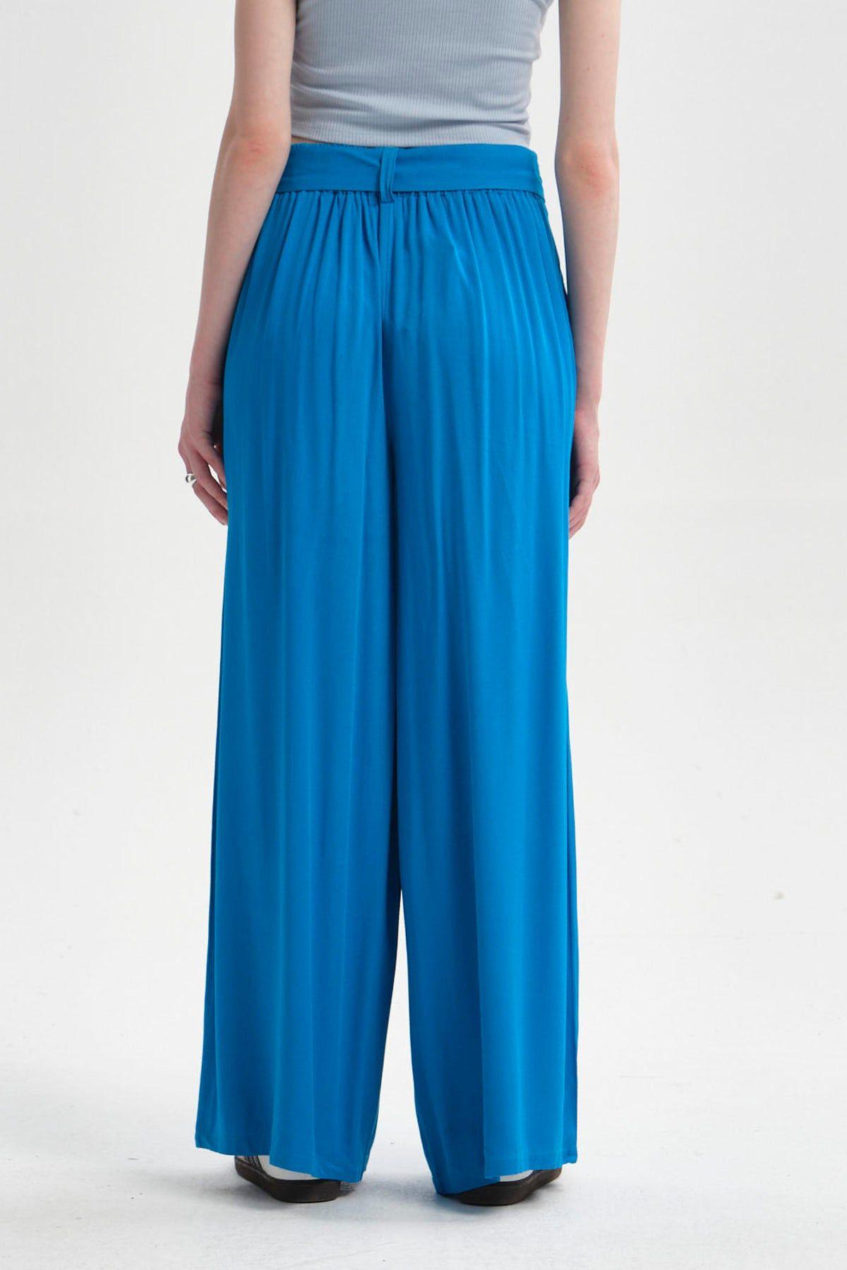 Pantalón Mujer Palazzo Cinturón Azulino-2