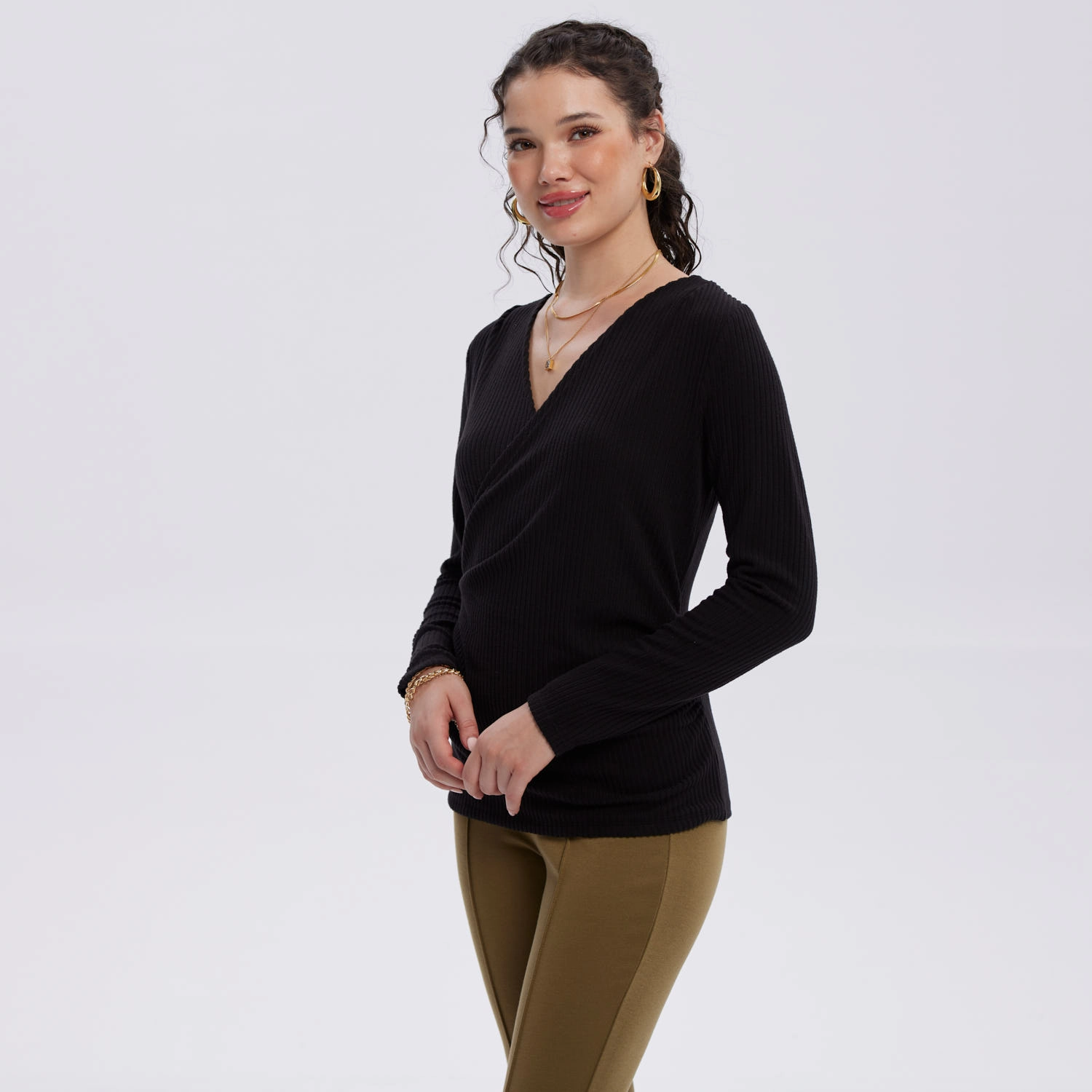 Polera Mujer Cruce Delantero Negro-1