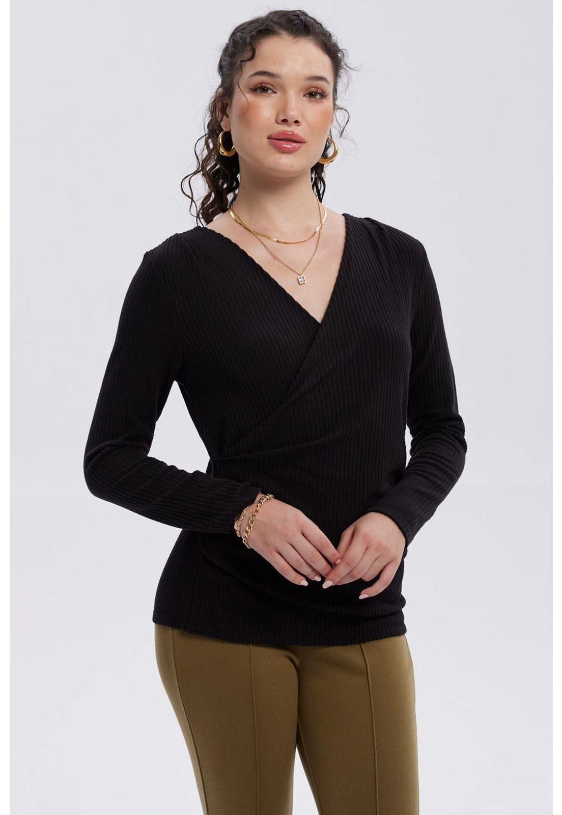Polera Mujer Cruce Delantero Negro-0
