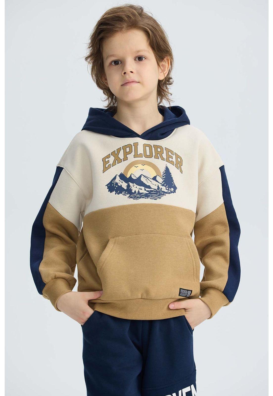 Polerón Niño Canguro Tricolor Kaki-0