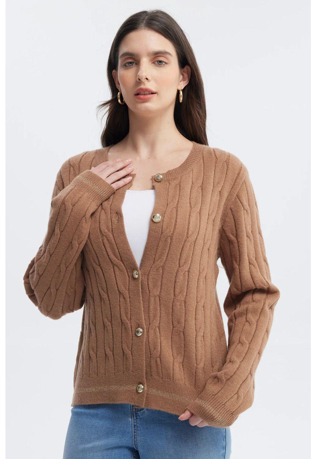 Sweater Mujer Slim Cuello Redondo Camel-0