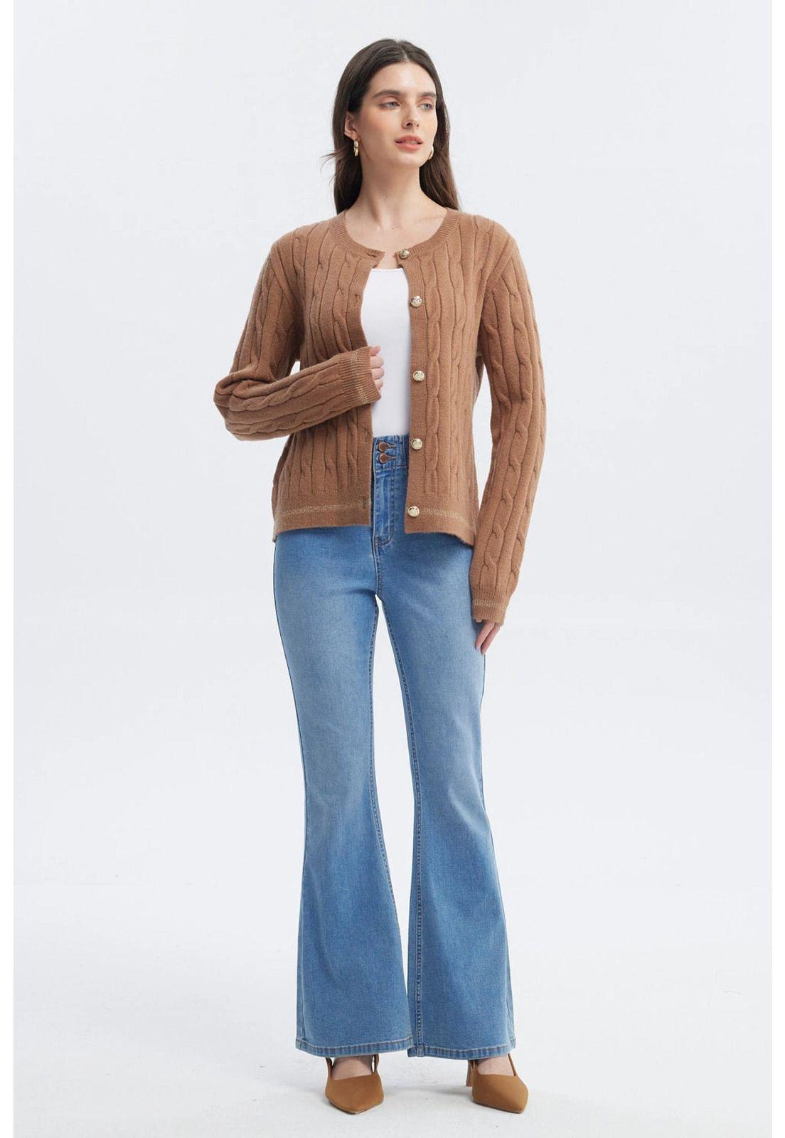 Sweater Mujer Slim Cuello Redondo Camel-3