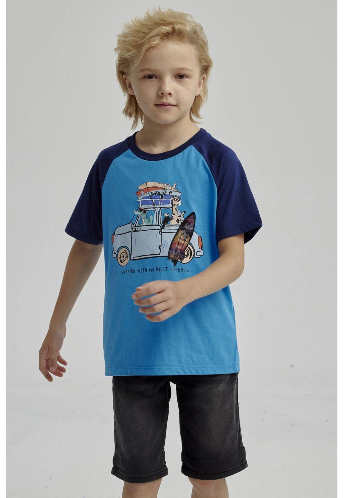 Polera Niño Raglan Print Azul Claro-4