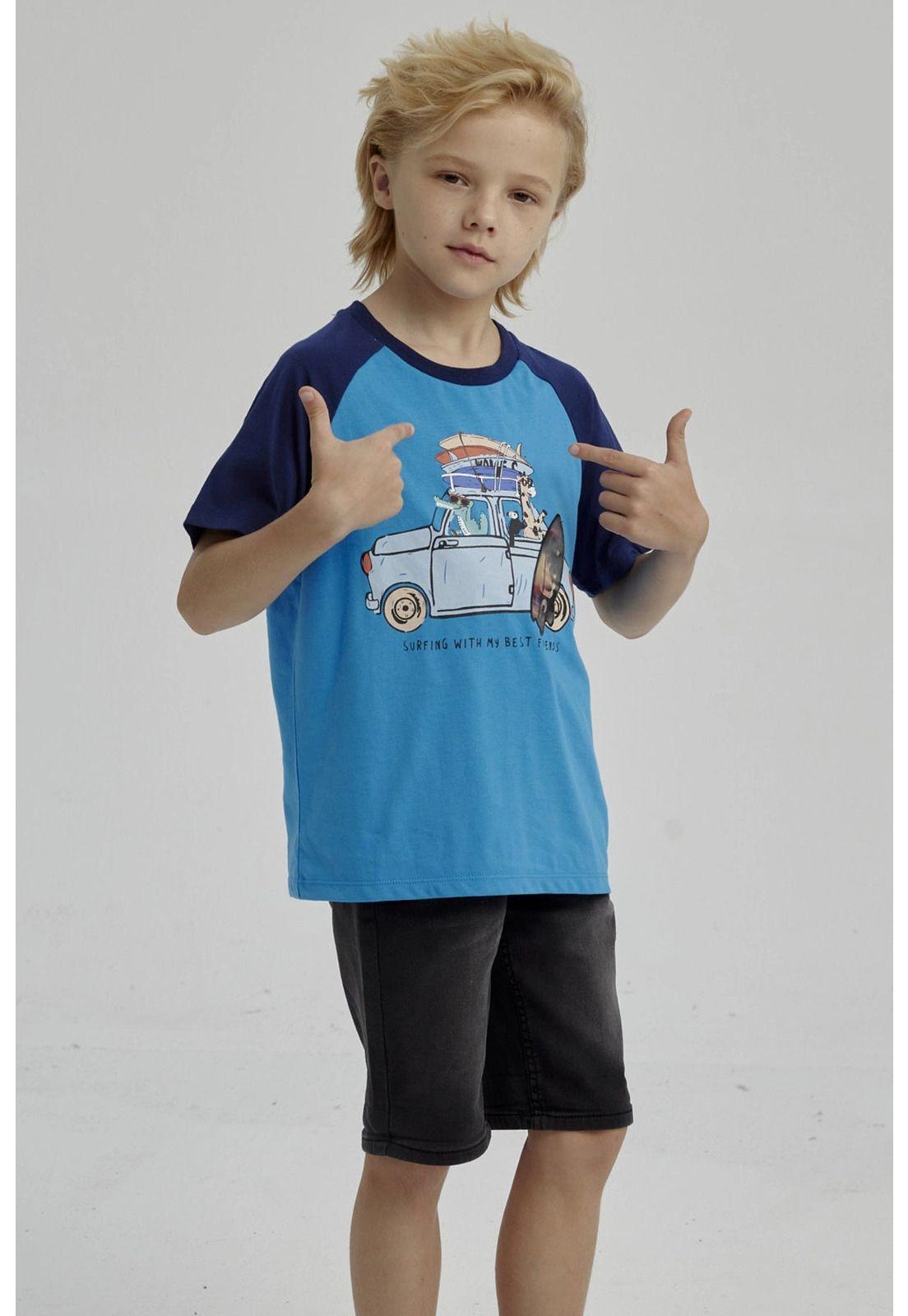 Polera Niño Raglan Print Azul Claro-5