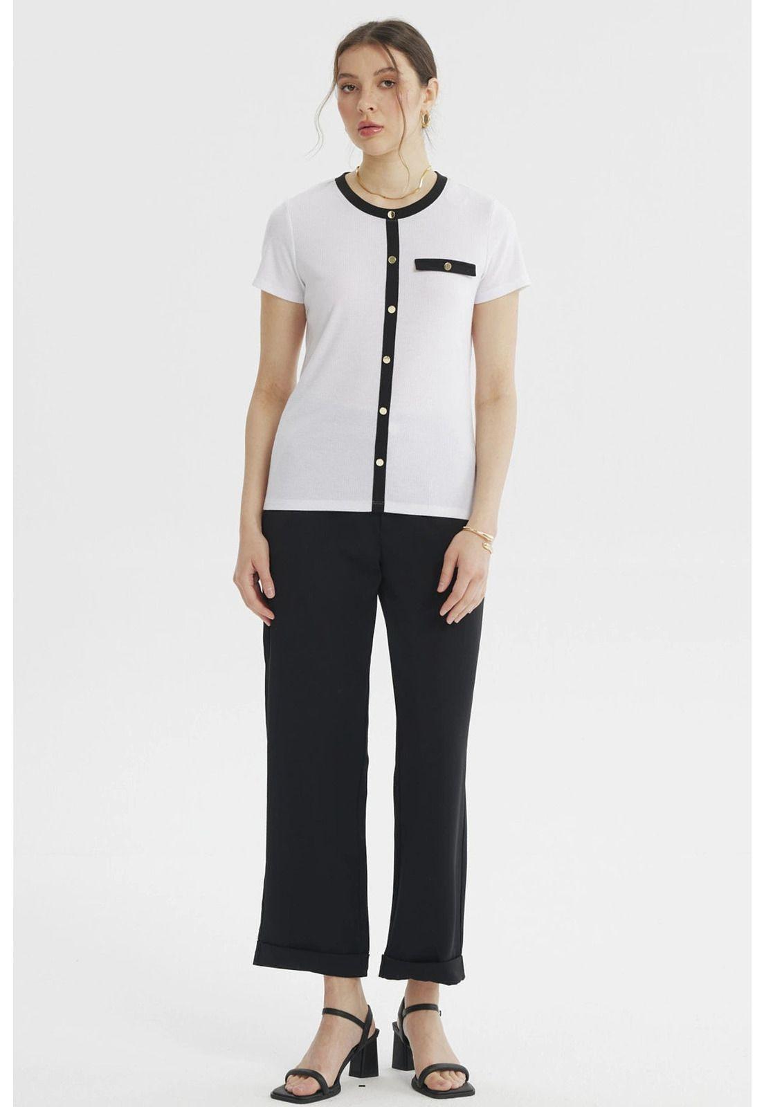 Polera Mujer Abotonado Falso Blanco-3