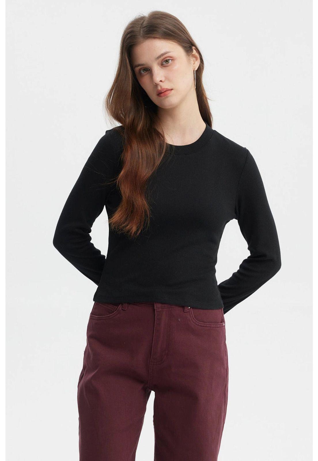 Polera Mujer Rib Abertura Puño Negro-0