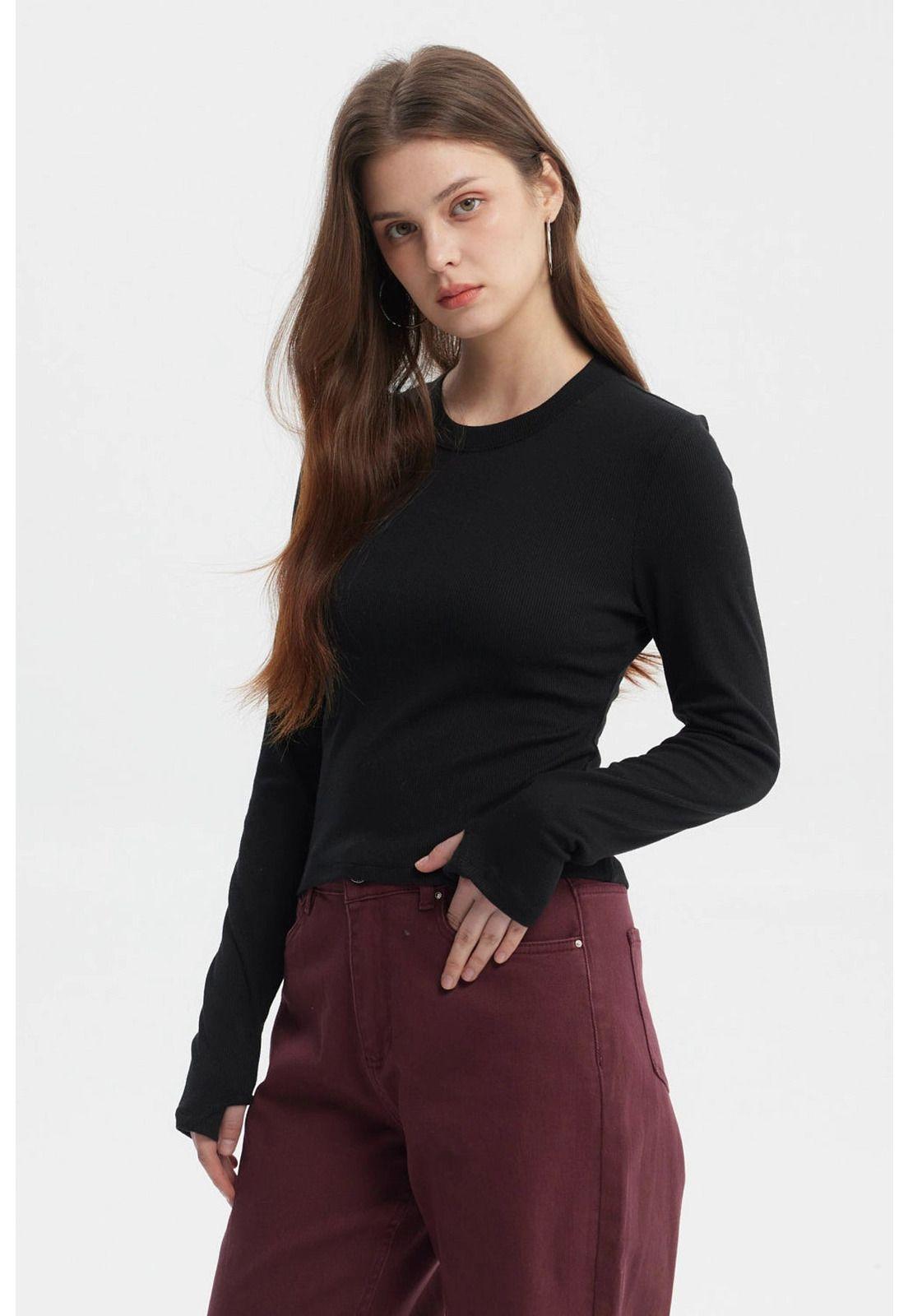 Polera Mujer Rib Abertura Puño Negro-1