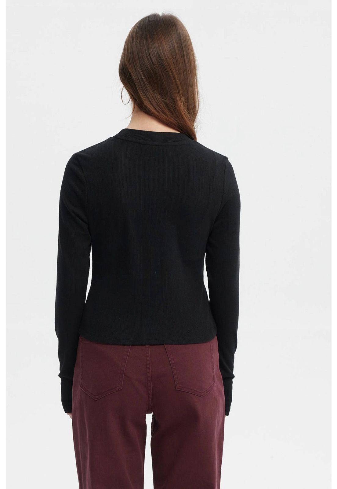 Polera Mujer Rib Abertura Puño Negro-2