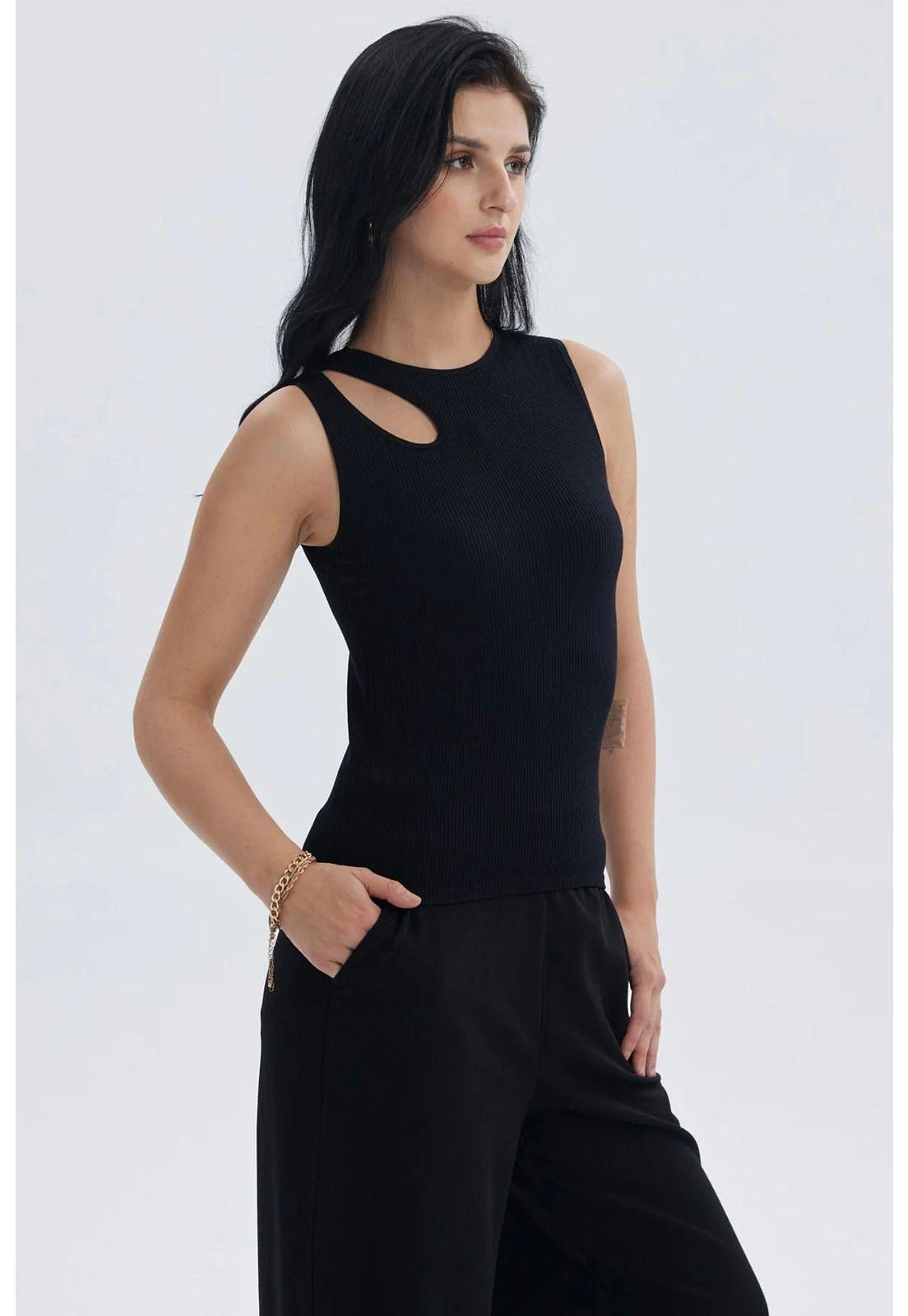 Polera Mujer Lisa Abertura Negro-1