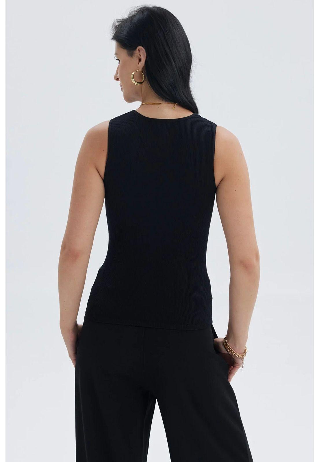 Polera Mujer Lisa Abertura Negro-2