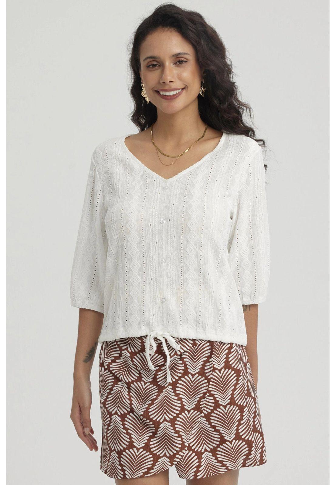 Polera Mujer Botones Decorativos Crudo-4