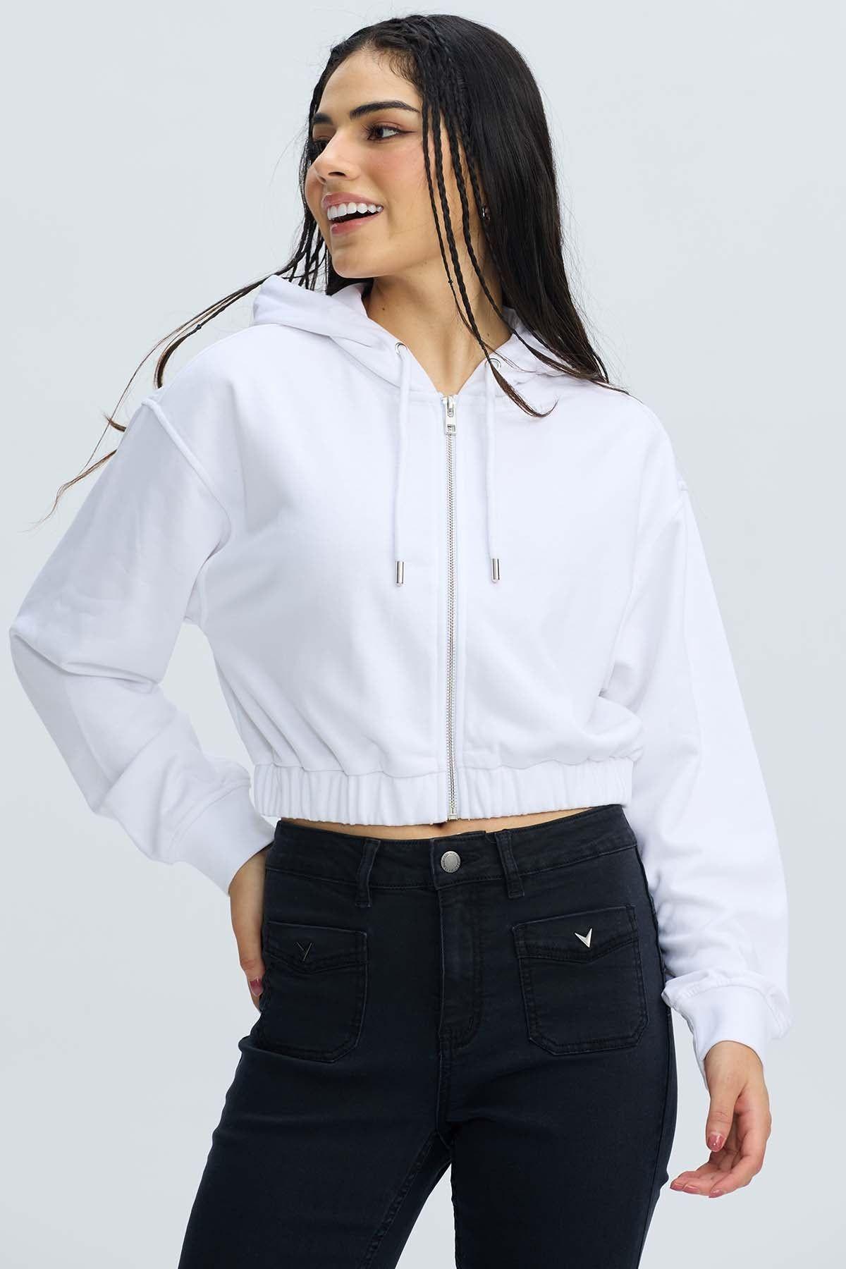 Polerón Mujer Full Zipper Crop Crudo-0