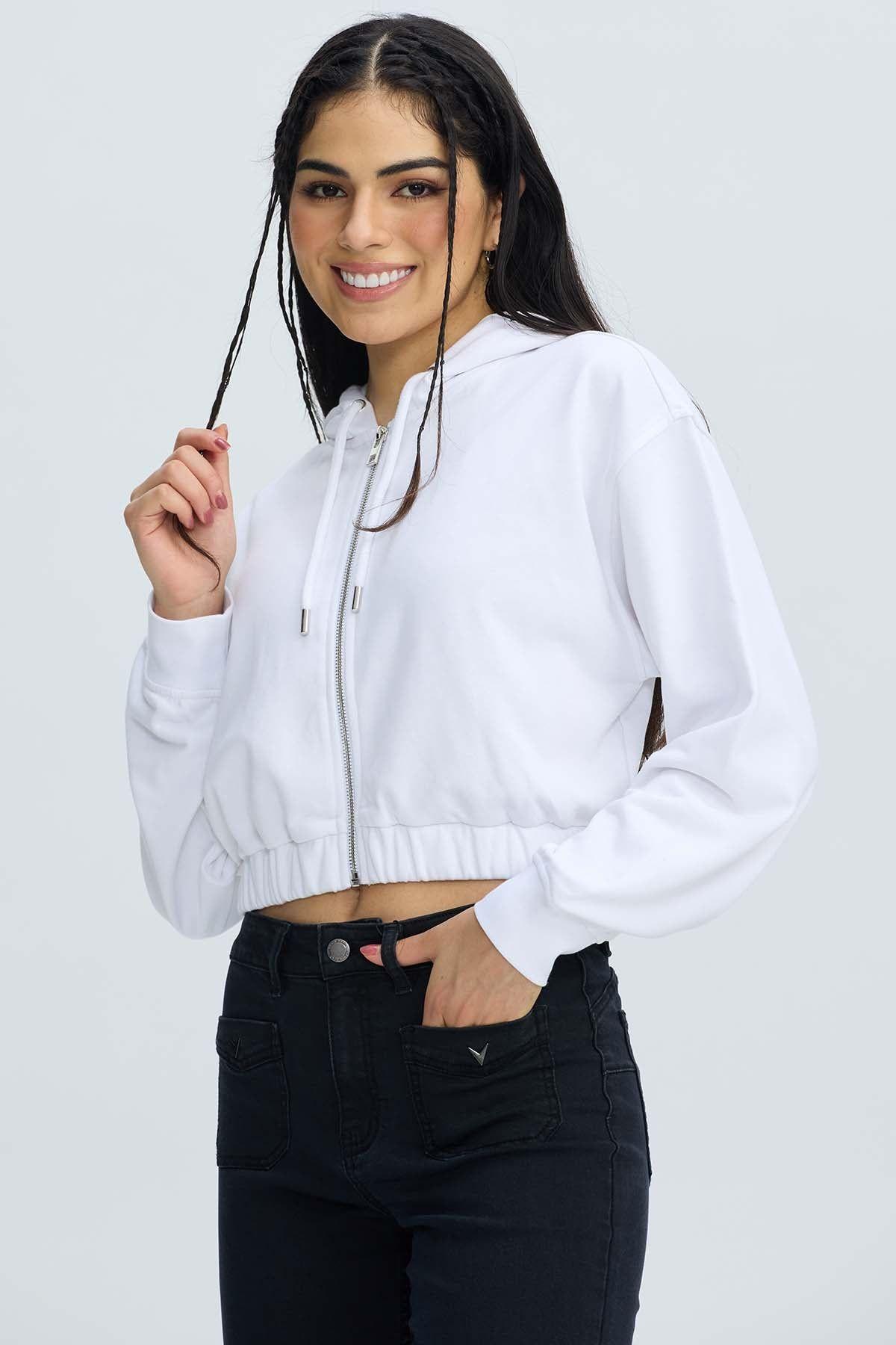 Polerón Mujer Full Zipper Crop Crudo-1