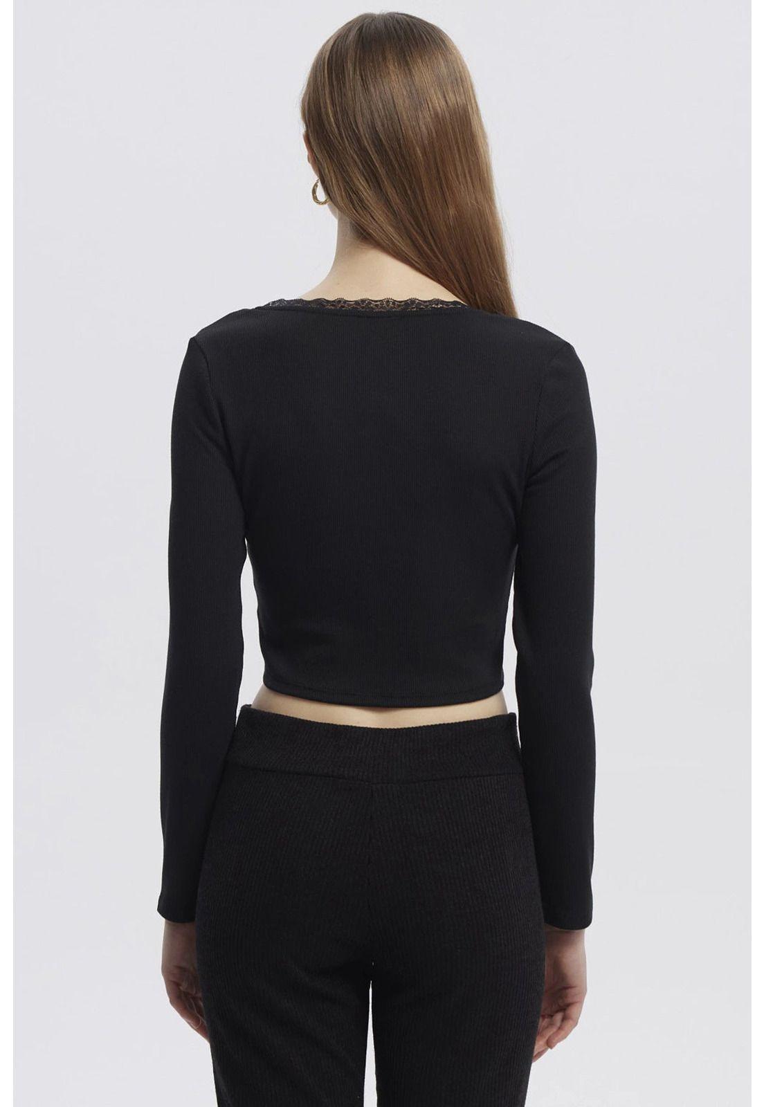 Polera Mujer Cuello V Ajustado Negro-2