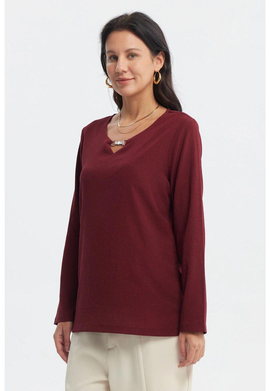 Polera Mujer Detalle Cuello Rojo - ll-1