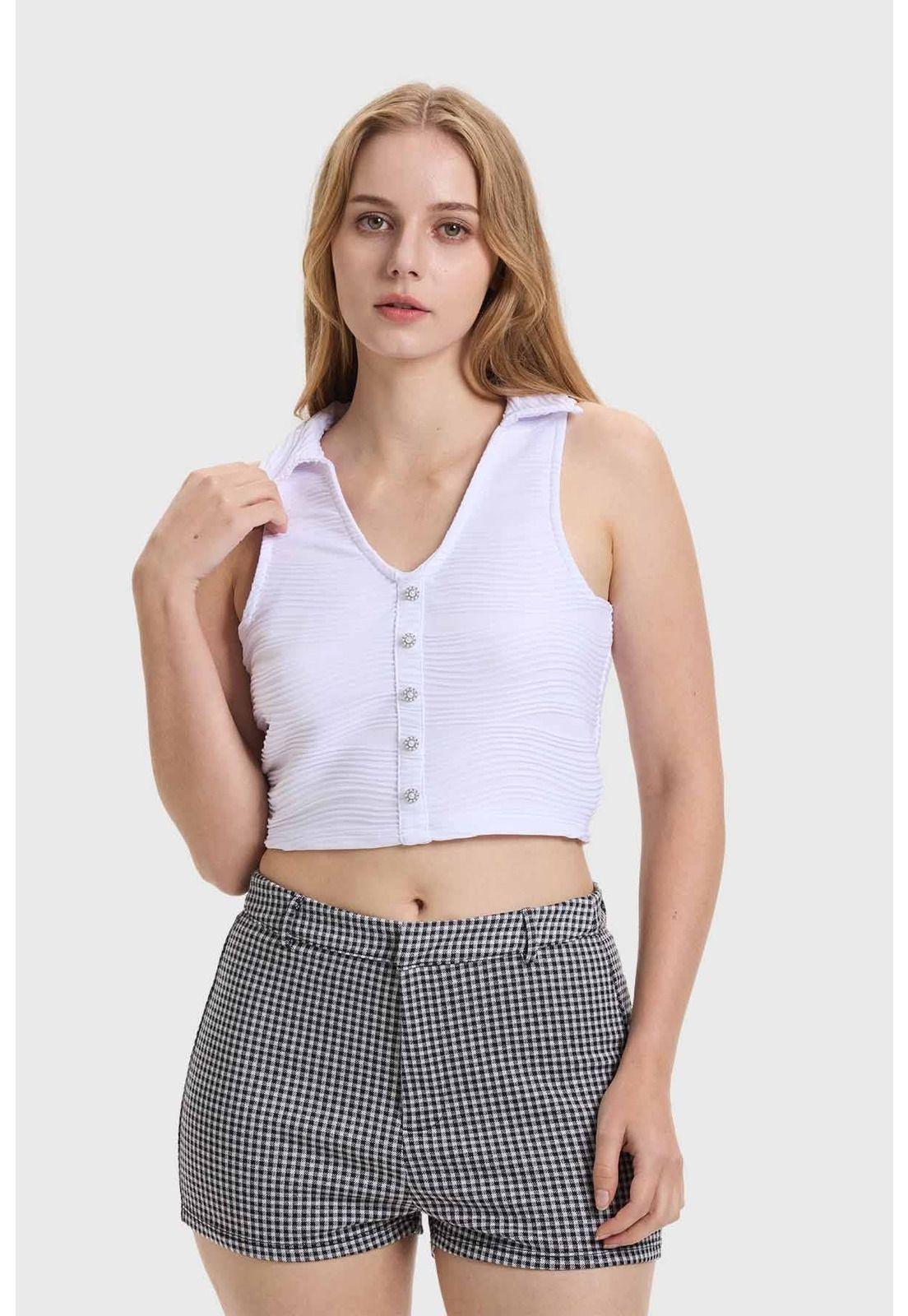 Polera Mujer Abotonada Blanco-0