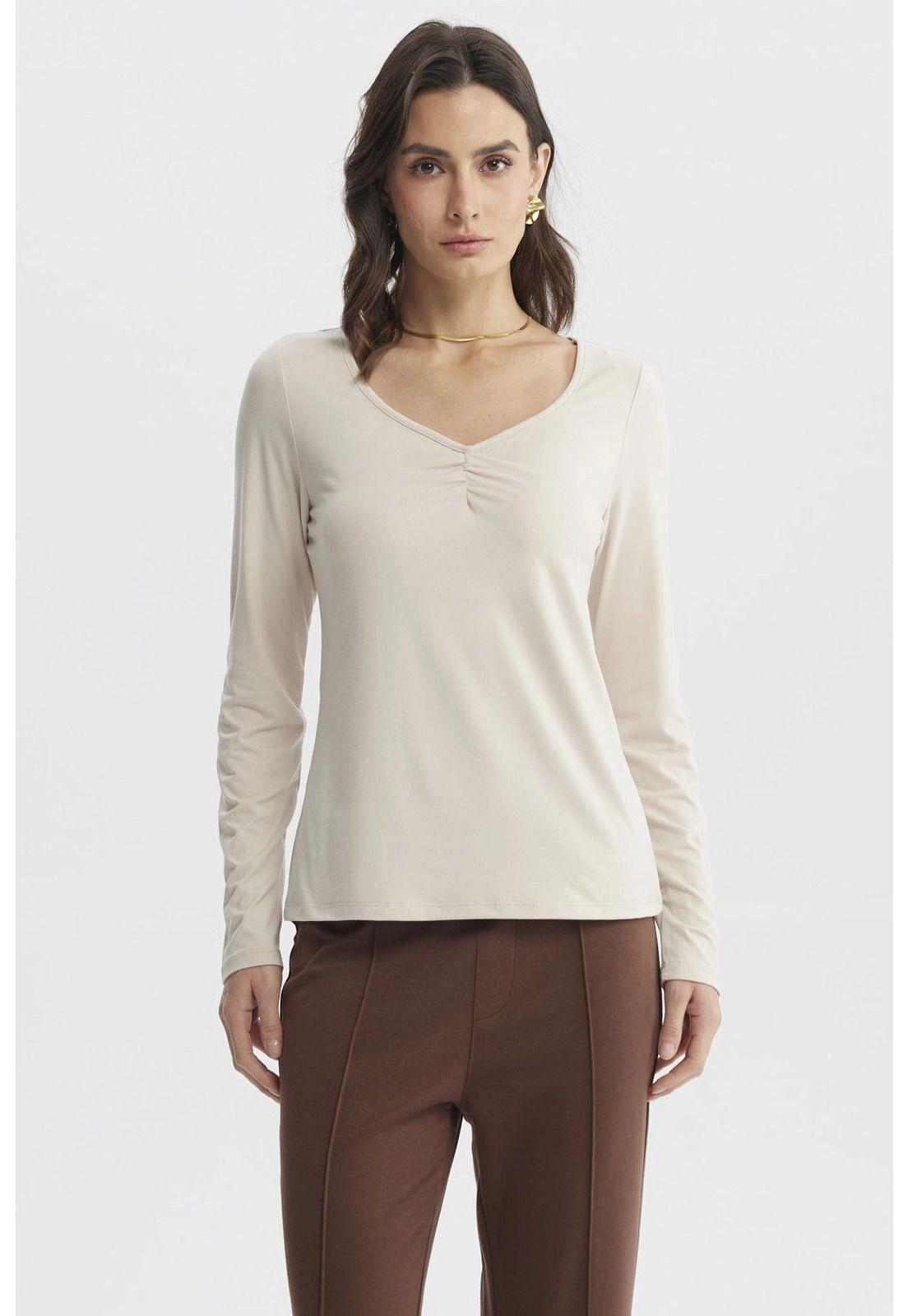 Polera Mujer Ajustado Cuello V Arena-0