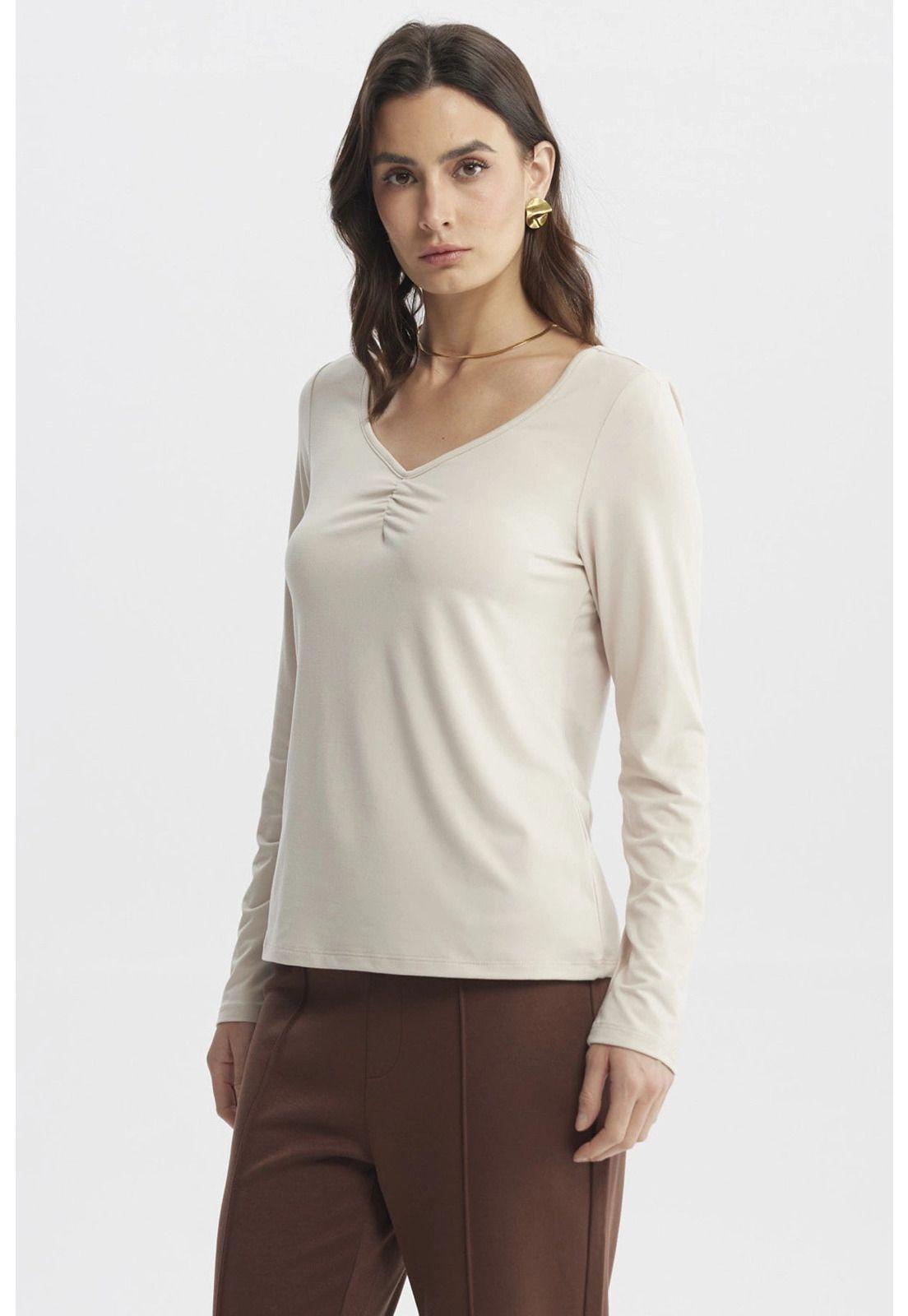 Polera Mujer Ajustado Cuello V Arena-1