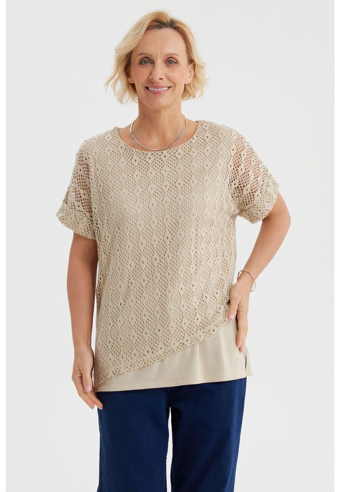 Polera Mujer Calada Beige Claro-0