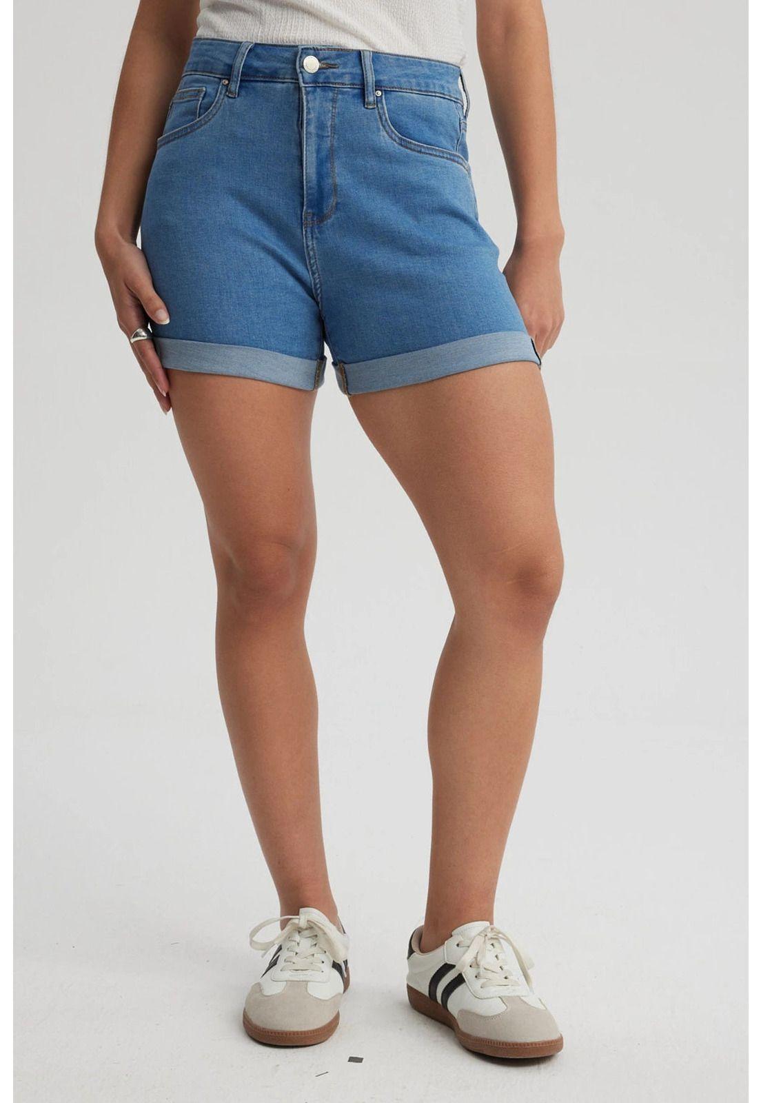 Short Mujer Mom Tiro Alto Azul-0
