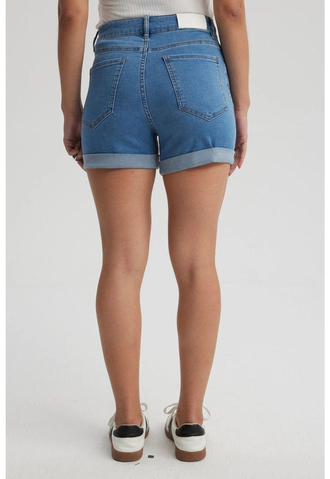 Short Mujer Mom Tiro Alto Azul-2