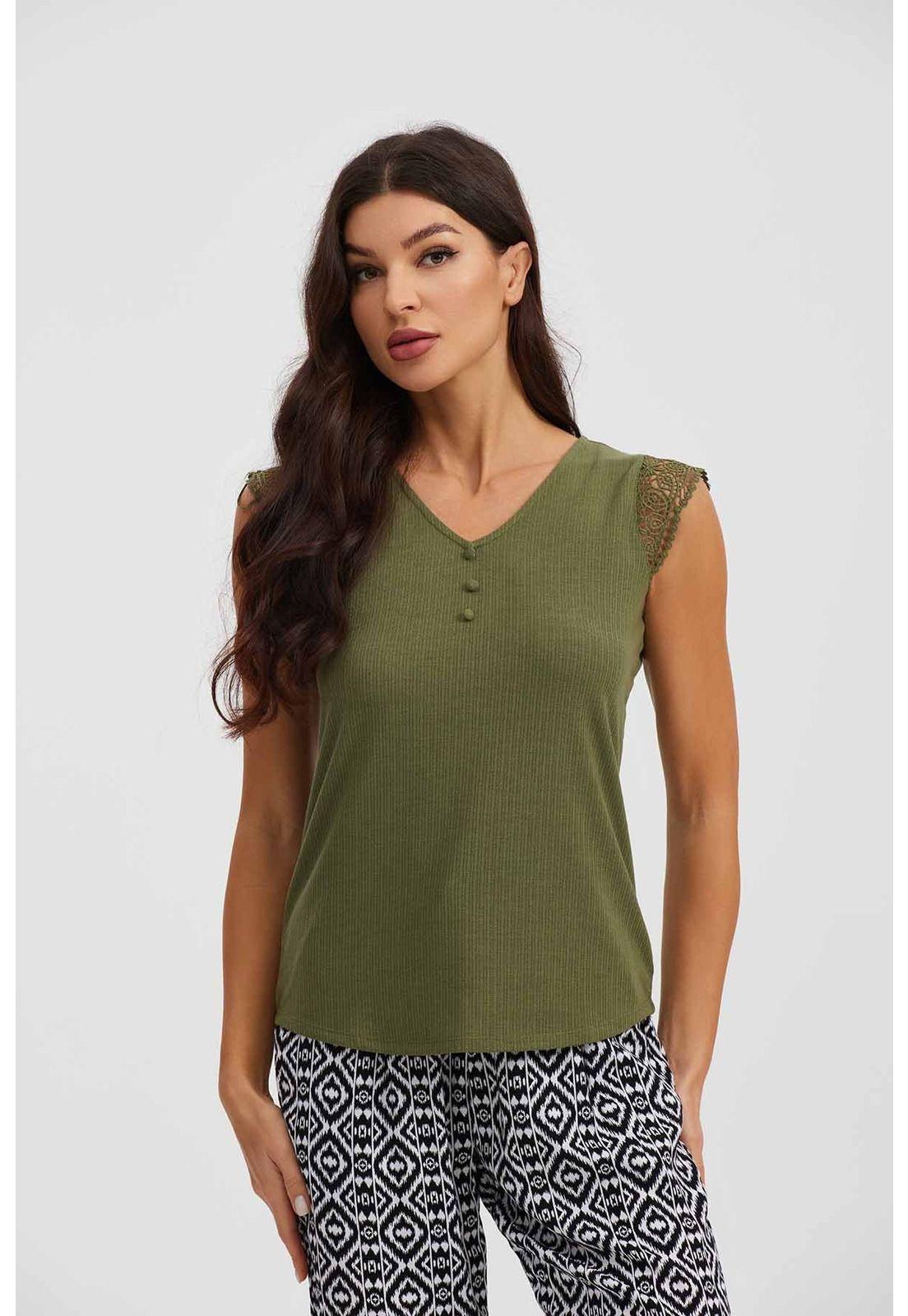 Polera Mujer Macramé Verde Musgo-0