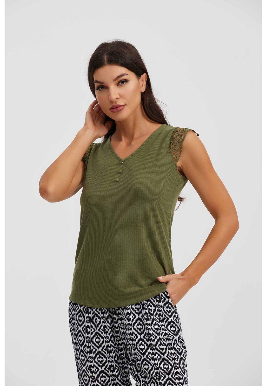 Polera Mujer Macramé Verde Musgo-1