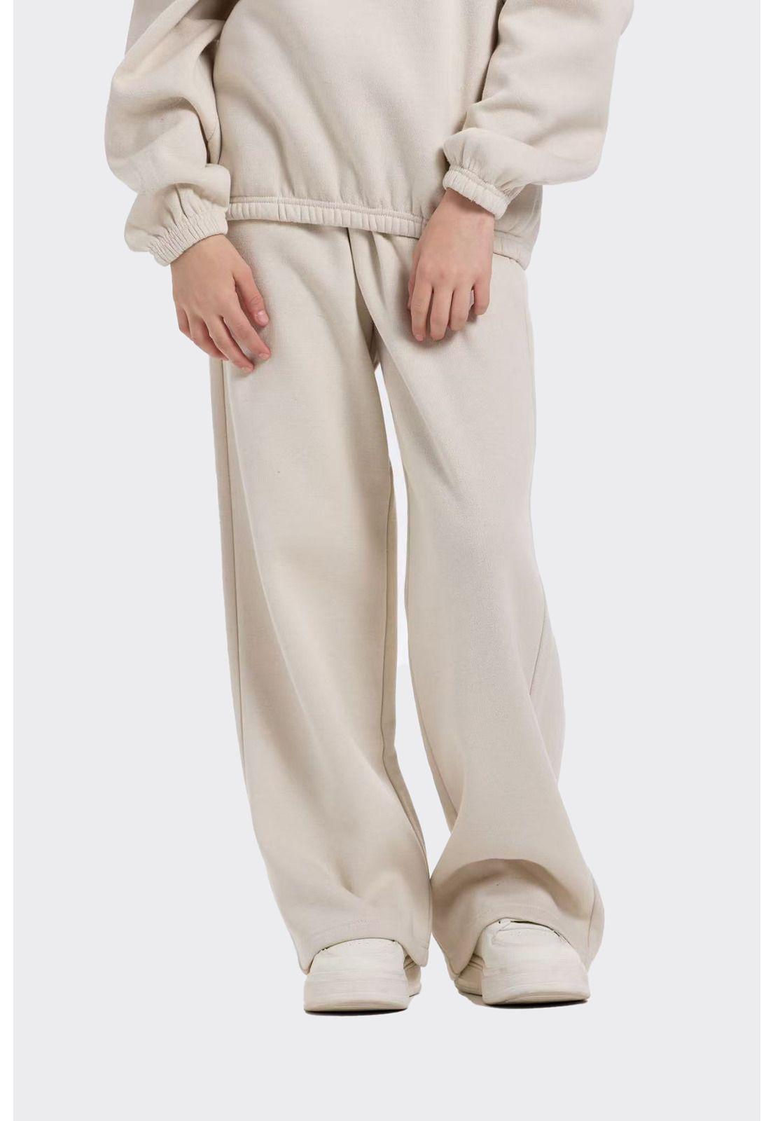 Pantalón Buzo Niña Wide Leg Brillo Beige-1