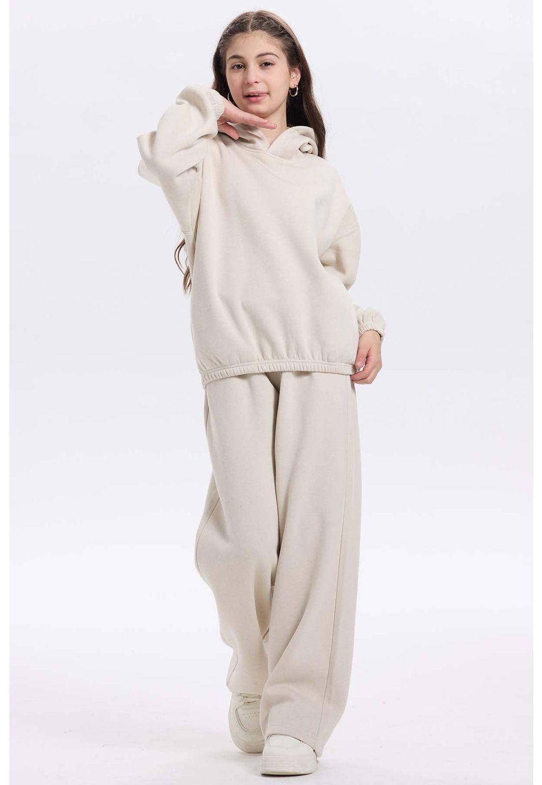 Pantalón Buzo Niña Wide Leg Brillo Beige-3
