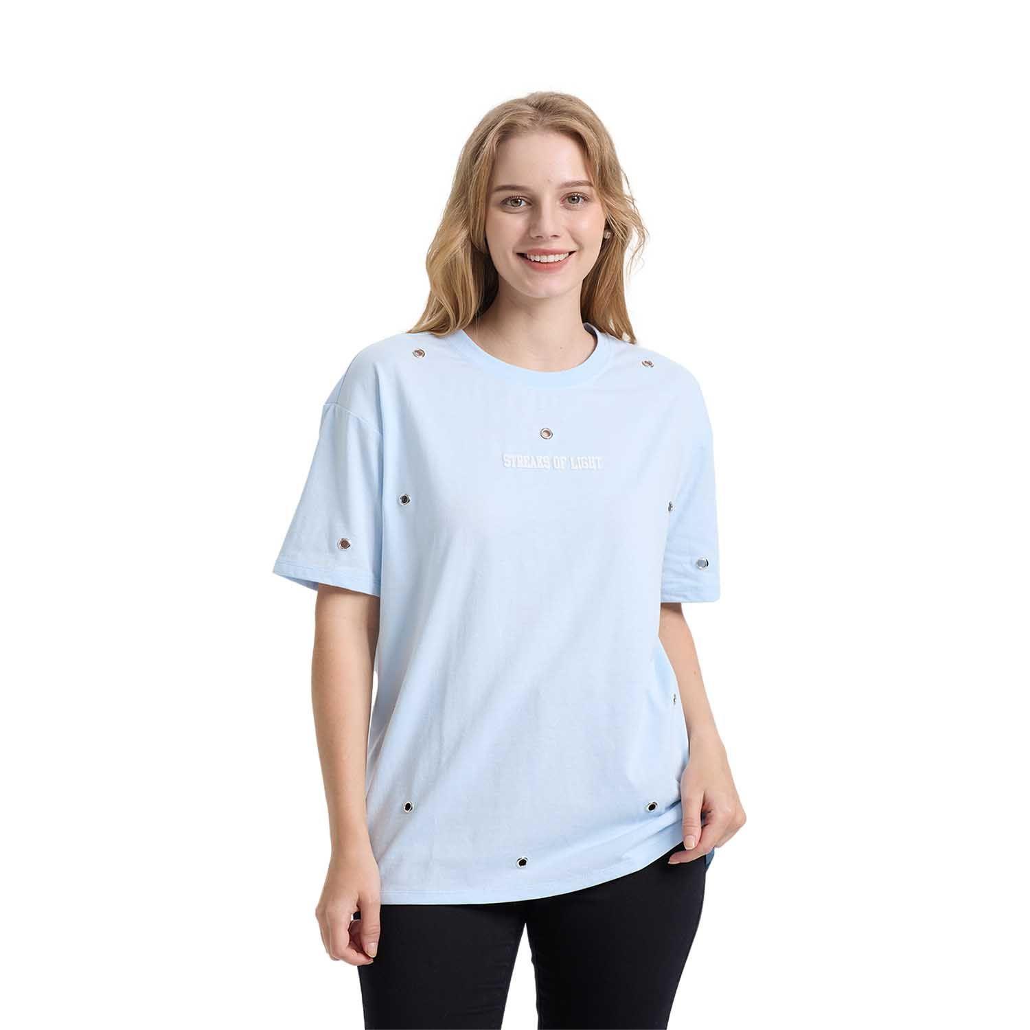 Polera Mujer Ojetillos Celeste Claro Fashion's Park-0