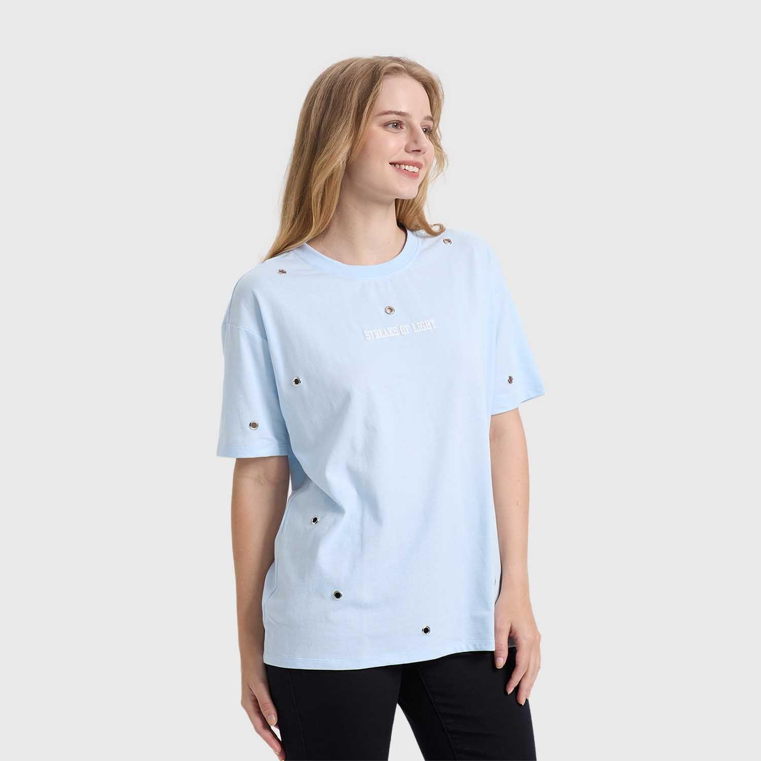 Polera Mujer Ojetillos Celeste Claro Fashion's Park-1