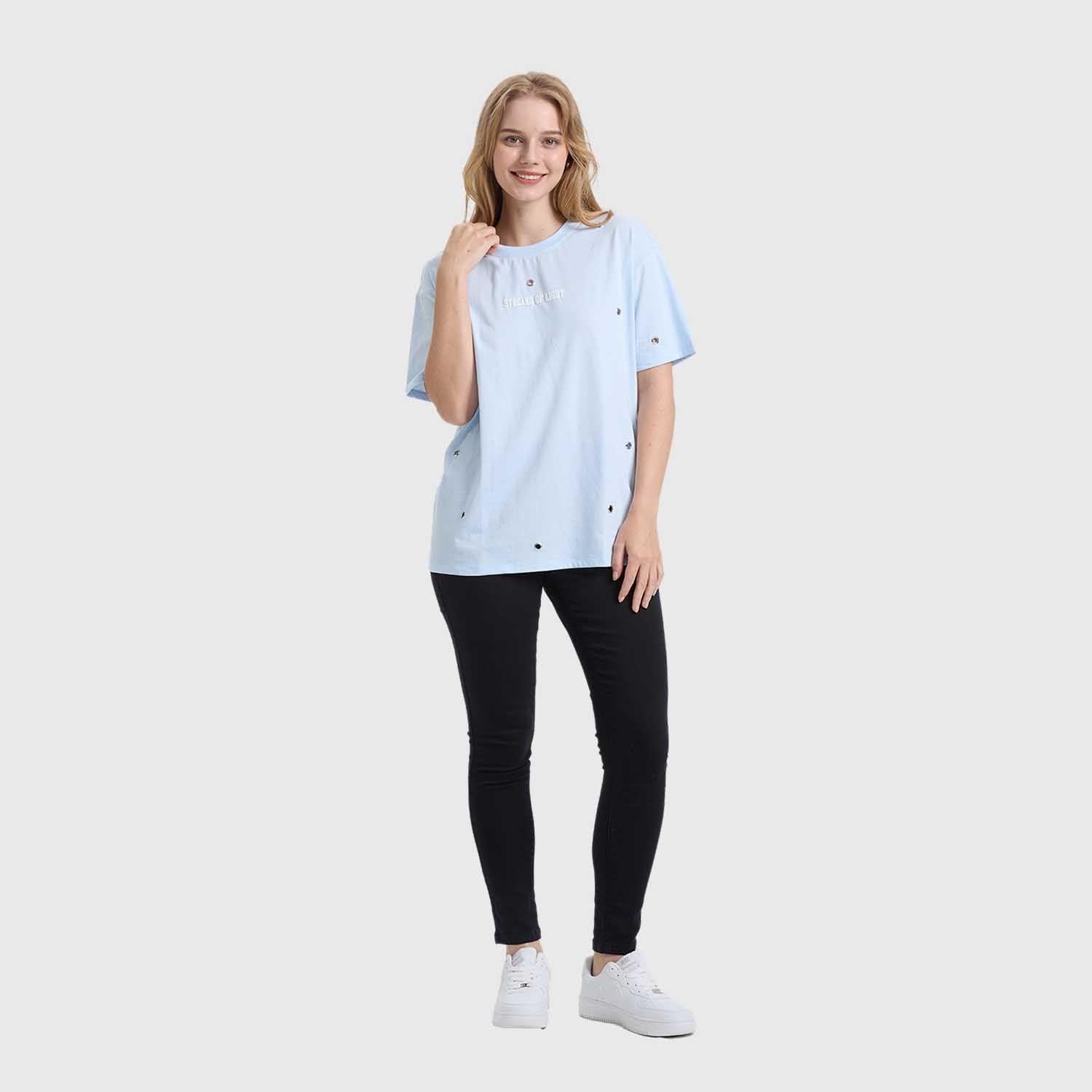Polera Mujer Ojetillos Celeste Claro Fashion's Park-3