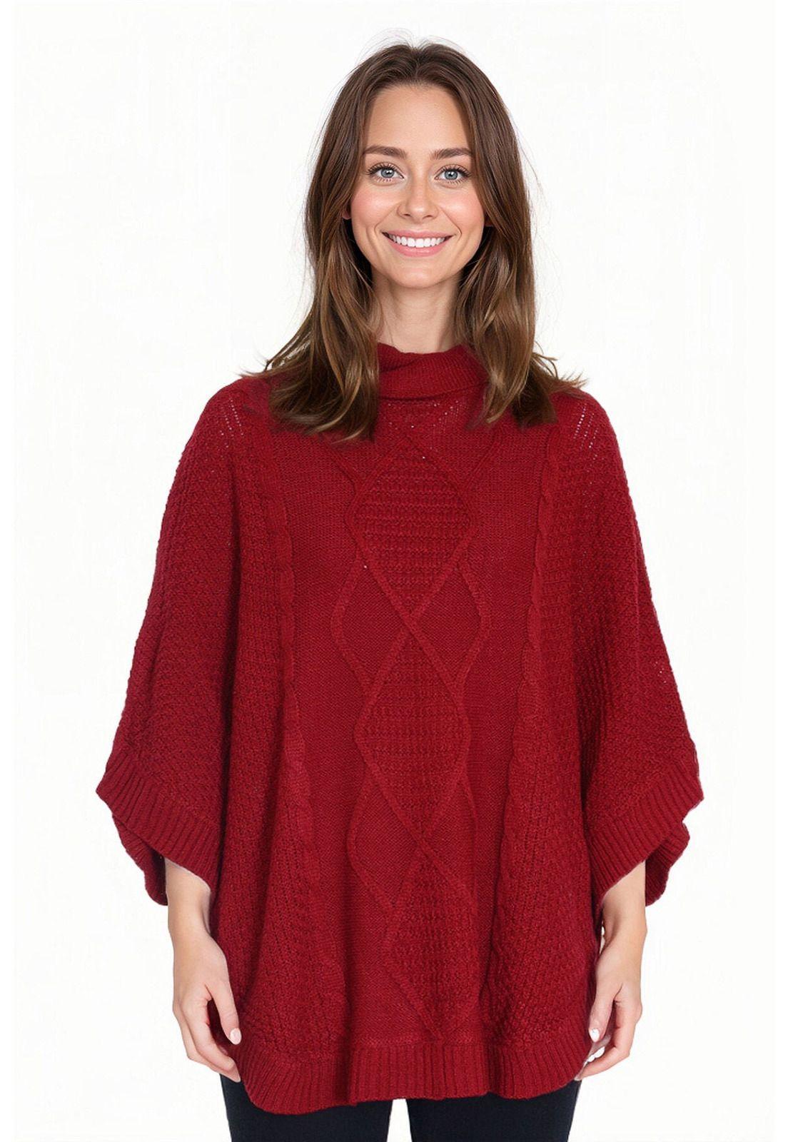 Sweater Mujer Poncho Guinda-0