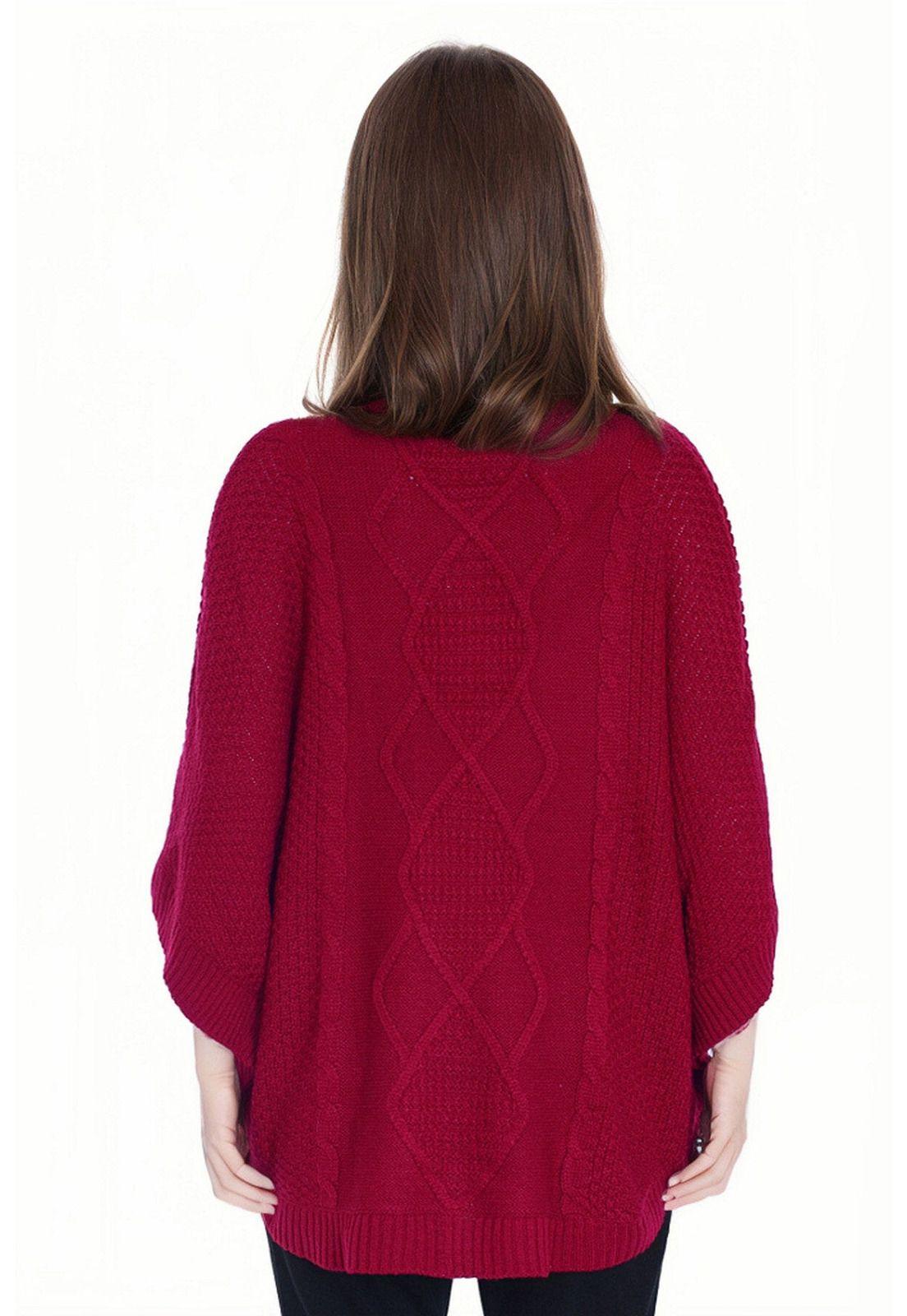 Sweater Mujer Poncho Guinda-1