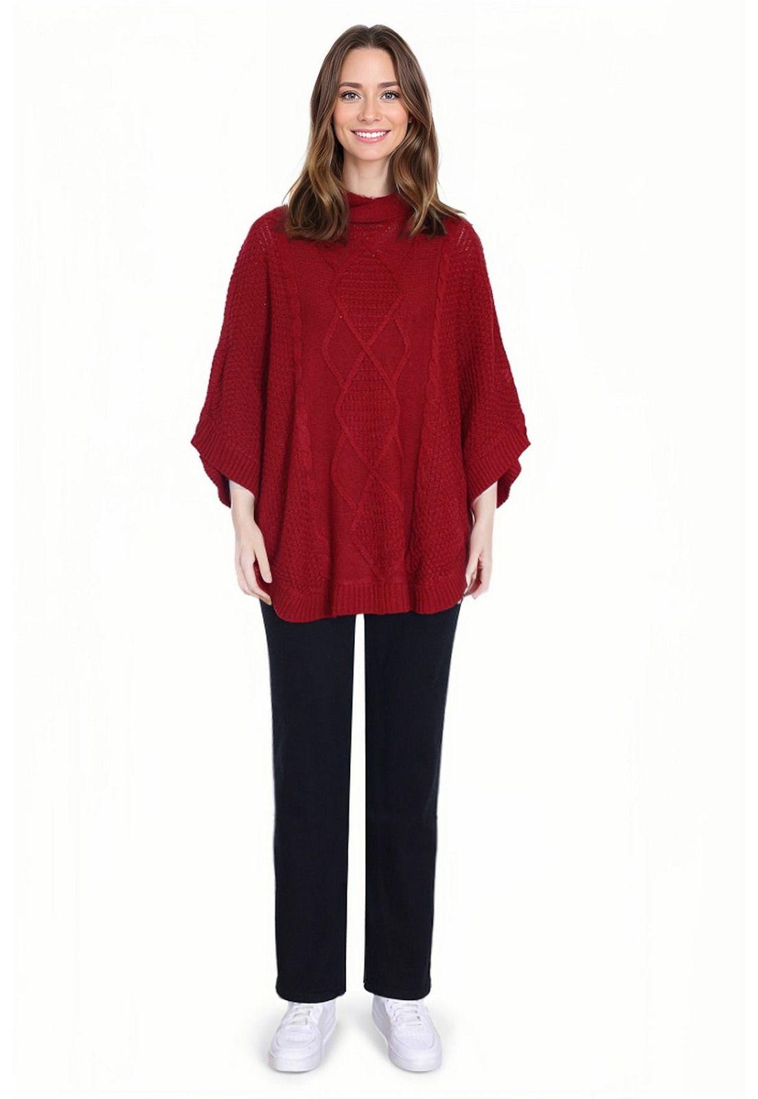 Sweater Mujer Poncho Guinda-2