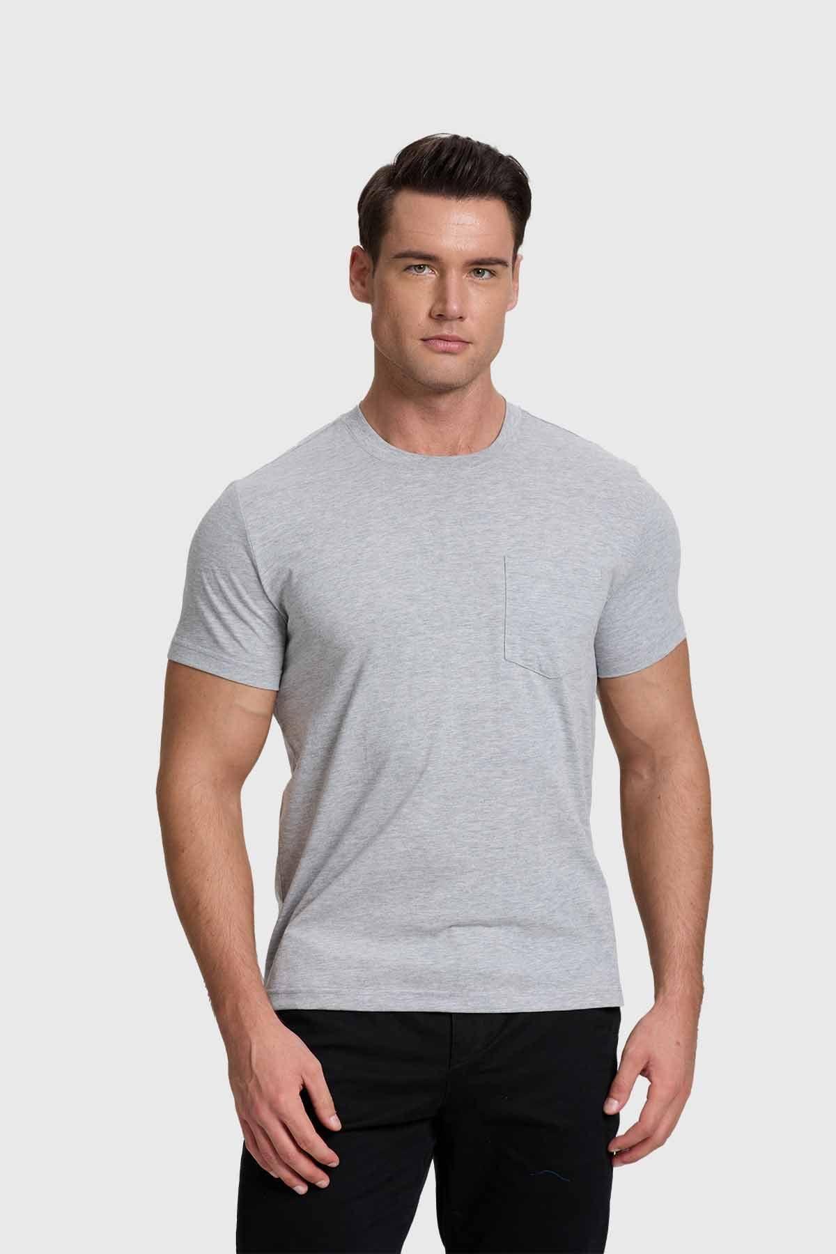 Polera Hombre Básica Con Bolsillo Gris-0