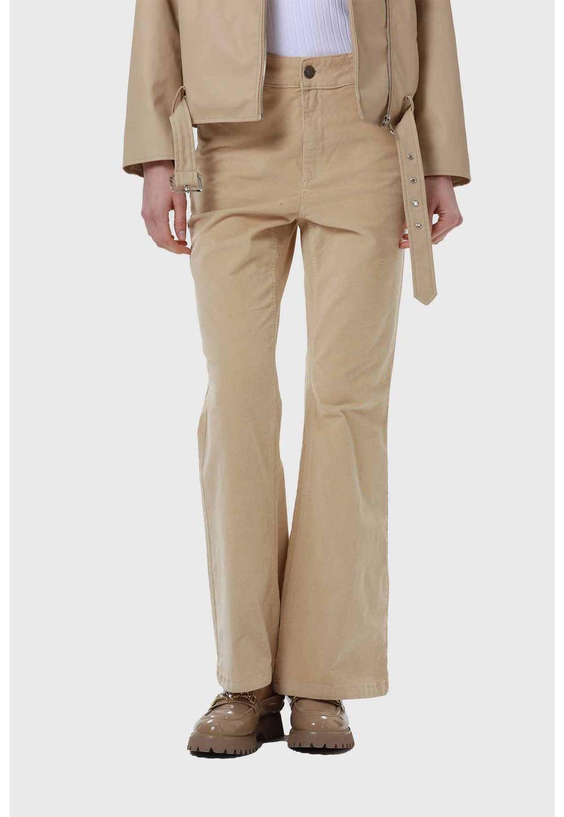 Pantalón Mujer Flare Push Cotelé Beige-0