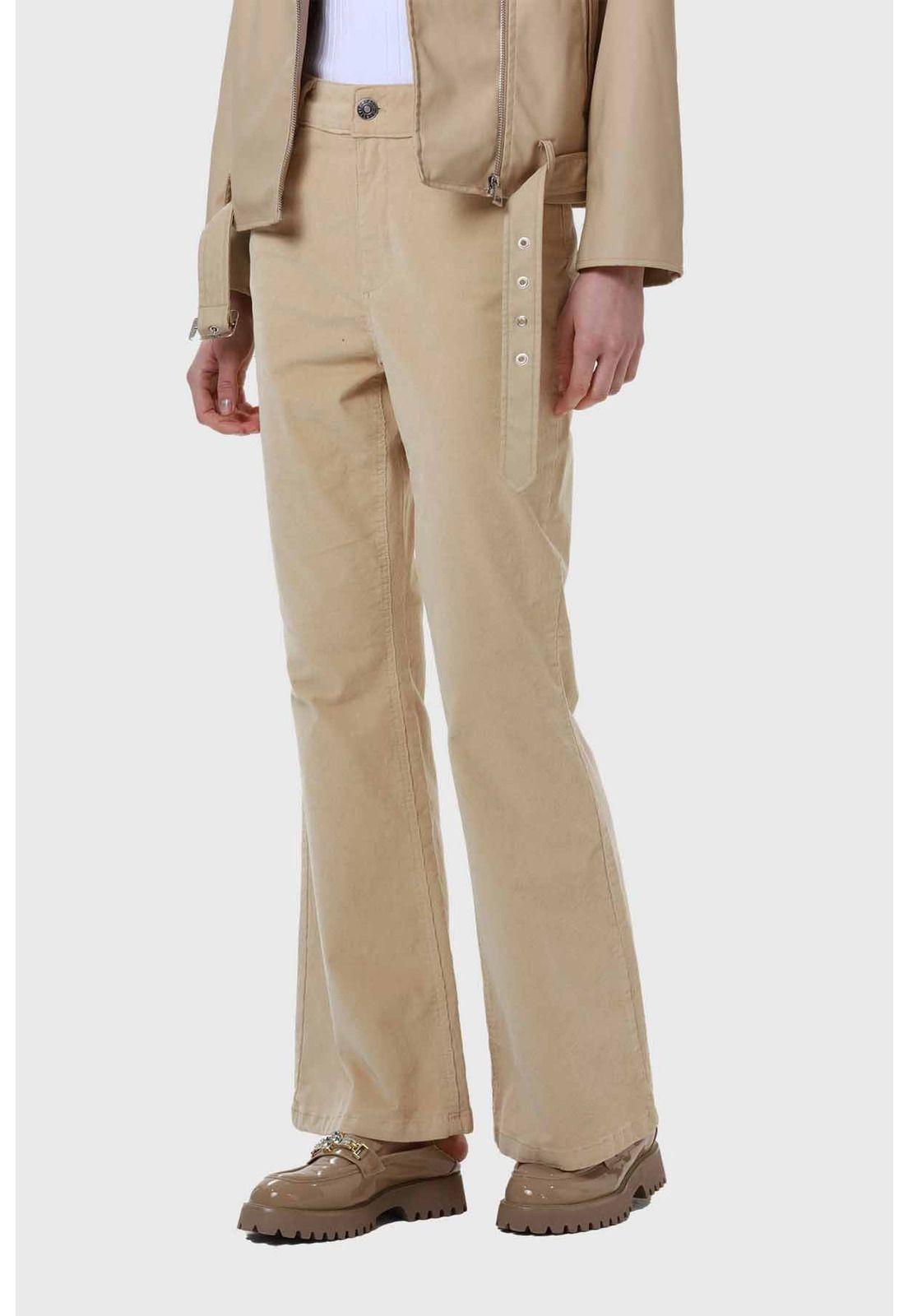 Pantalón Mujer Flare Push Cotelé Beige-1