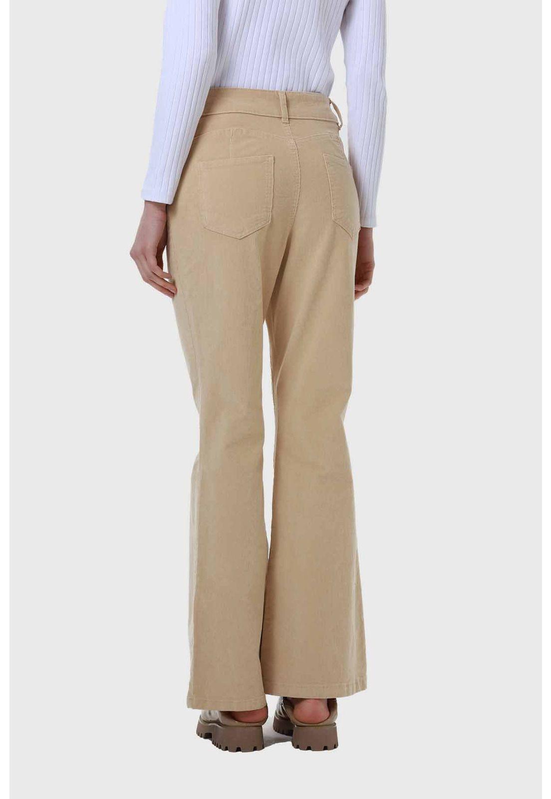 Pantalón Mujer Flare Push Cotelé Beige-2