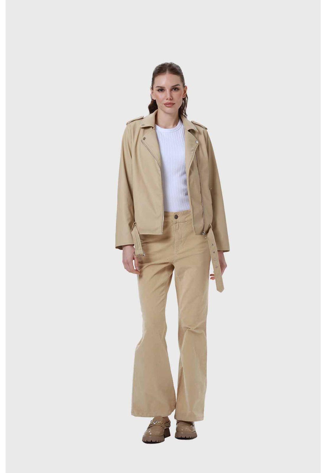 Pantalón Mujer Flare Push Cotelé Beige-3