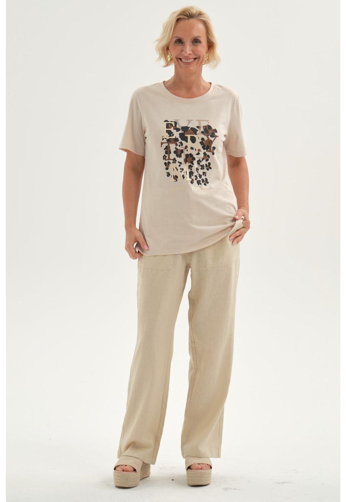 Pantalón Mujer Lino Pretina Elasticada Beige-3