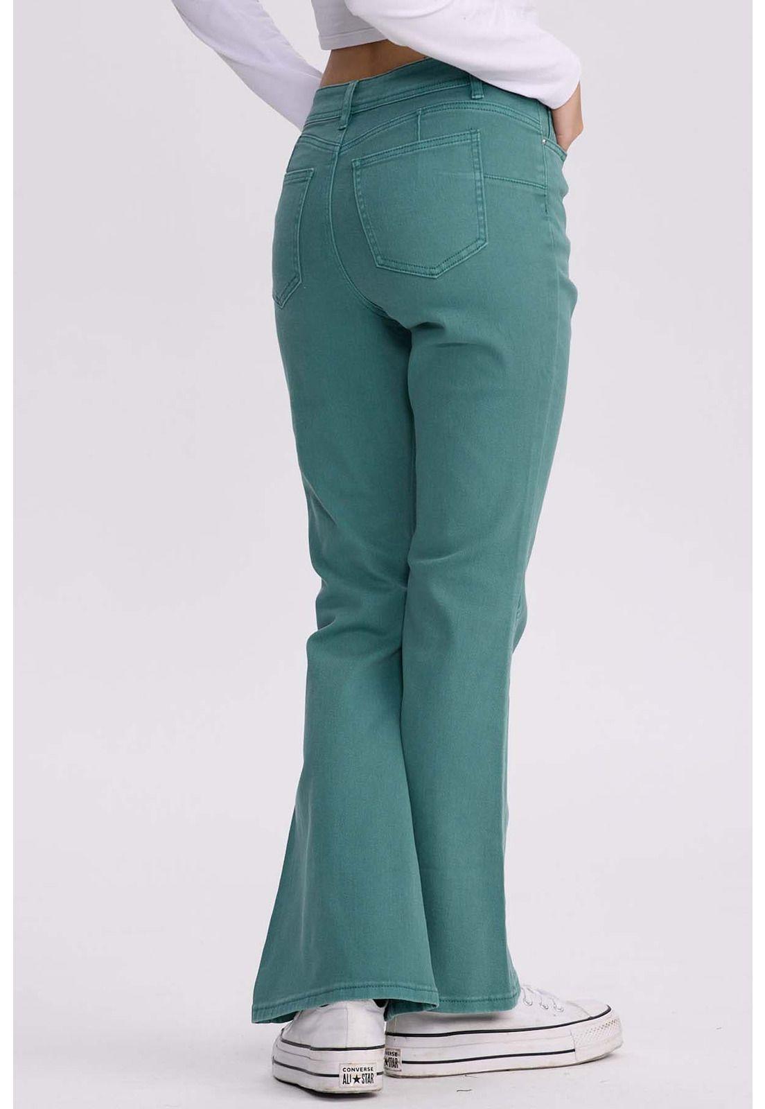Jeans Mujer Flare Color Line Verde Agua-2