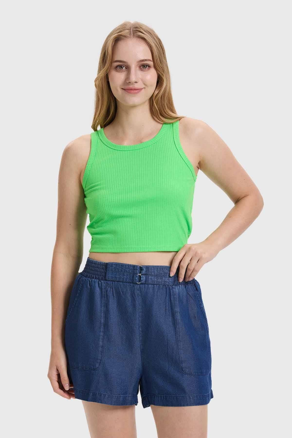 Polera Mujer Sudadera Verde Flúor-0