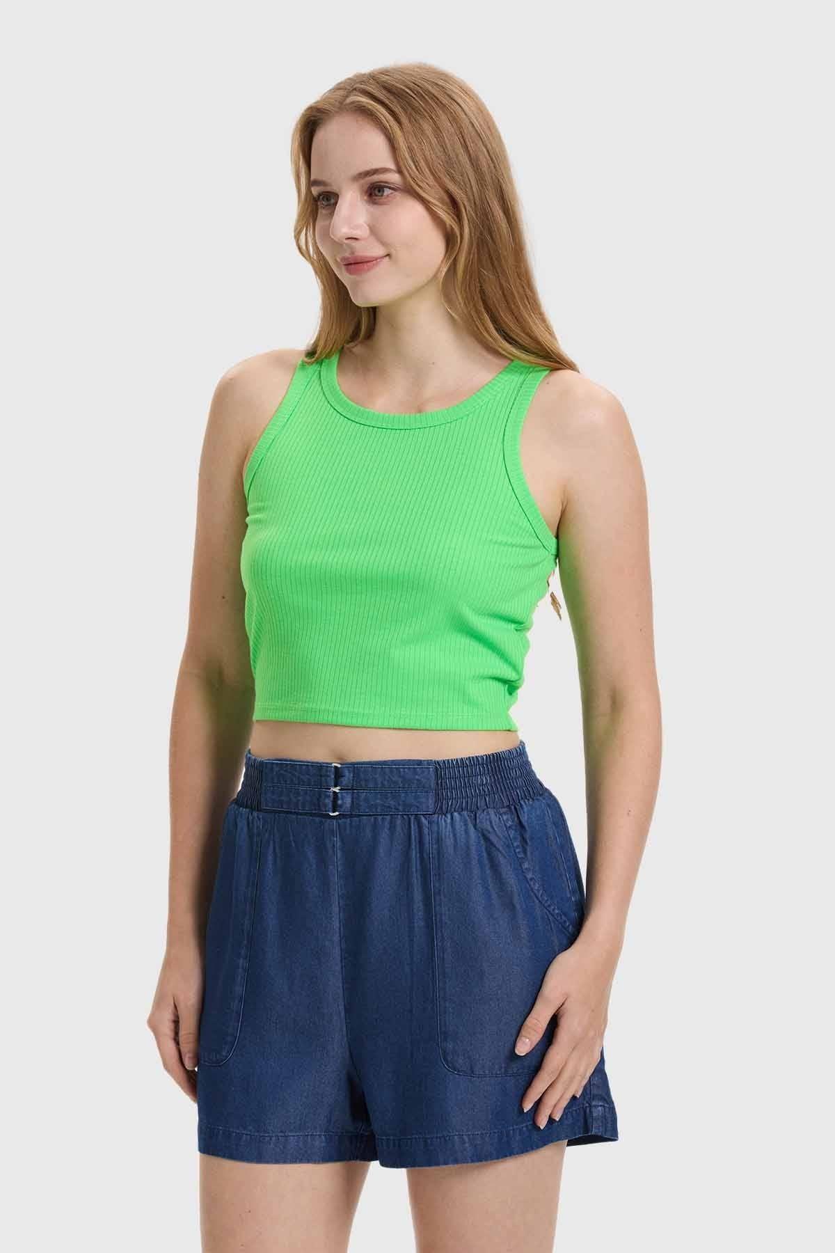 Polera Mujer Sudadera Verde Flúor-1