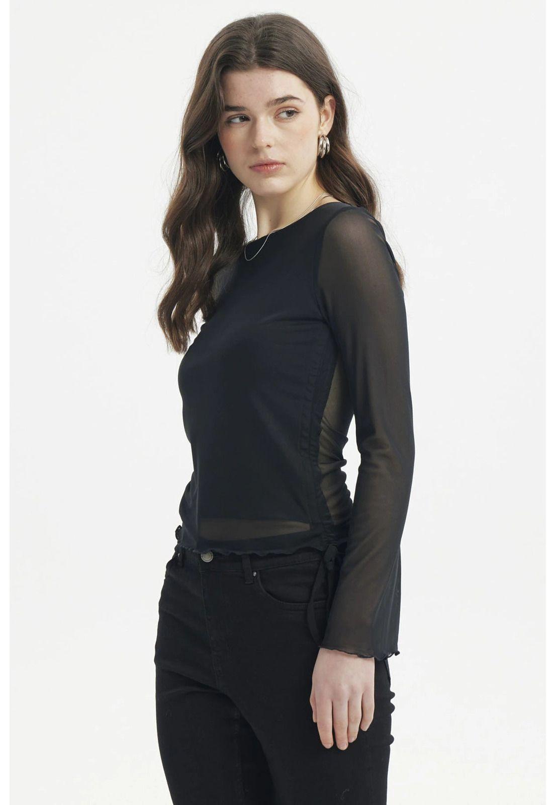 Polera Mujer Mangas Acampanadas Negro-1